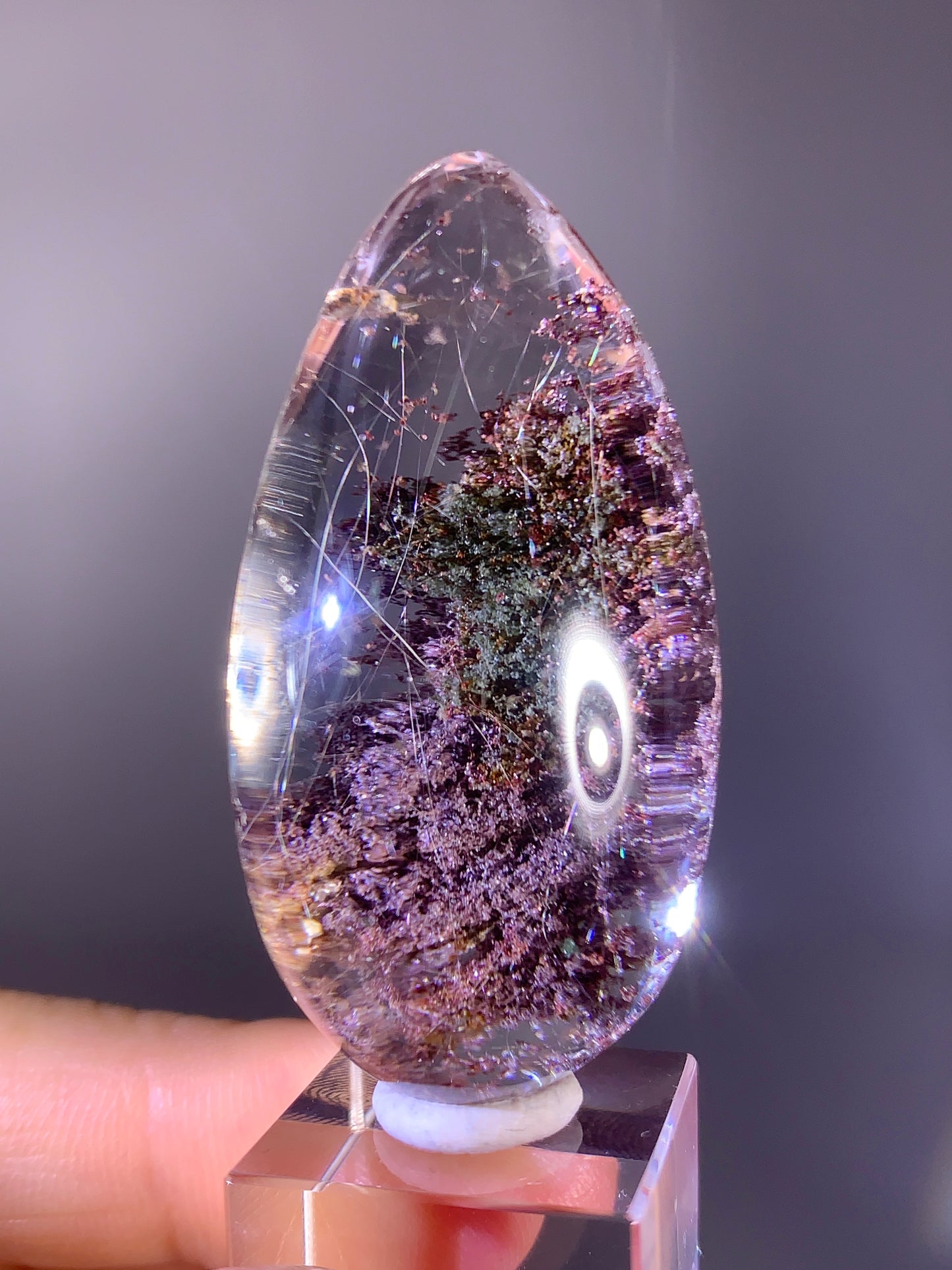 Top-Grade Four Season Garden Quartz with Rutile Polished Teardrop from Brazil