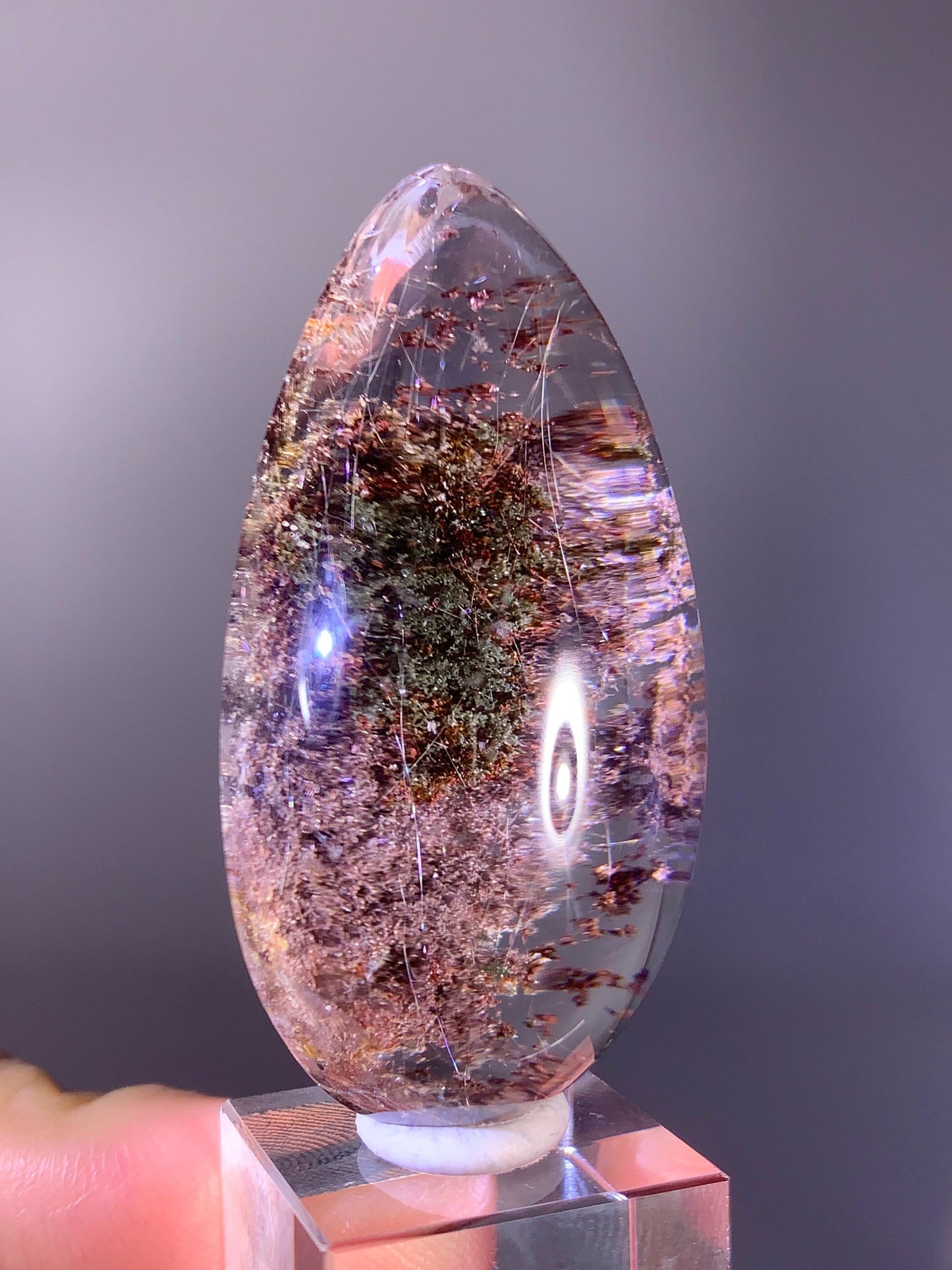 Top-Grade Four Season Garden Quartz with Rutile Polished Teardrop from Brazil