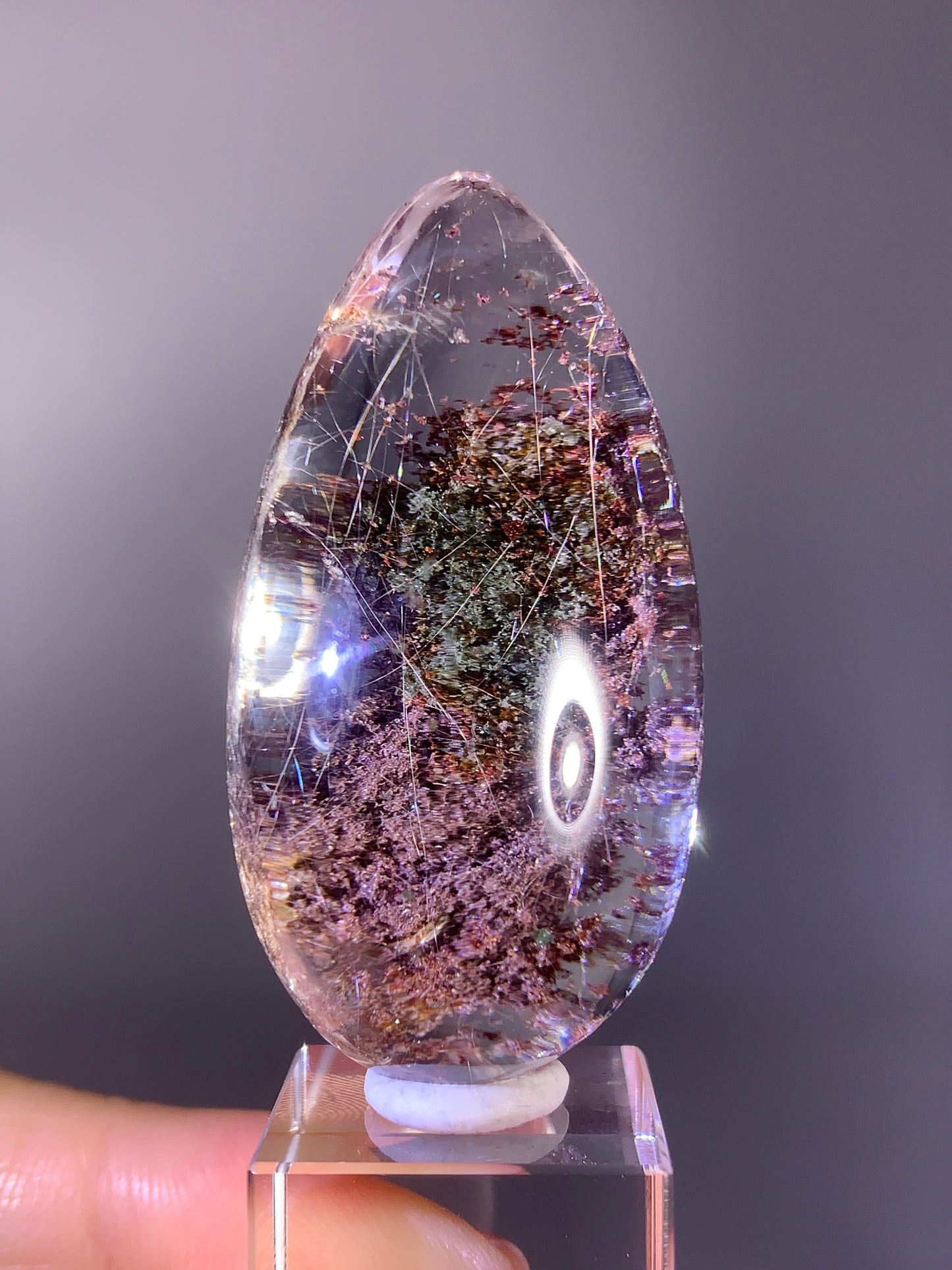Top-Grade Four Season Garden Quartz with Rutile Polished Teardrop from Brazil