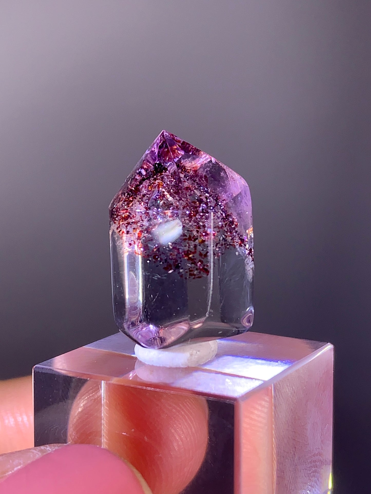 High-Grade Harlequin Quartz on Amethyst Quartz Polished Tower from Madagascar