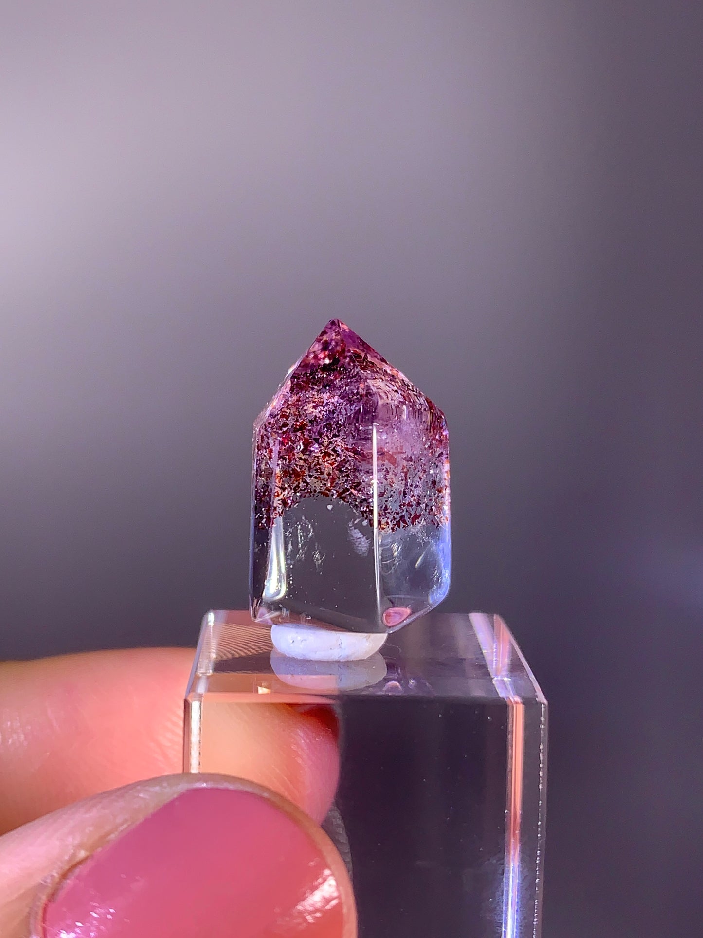 High-Grade Harlequin Quartz on Amethyst Quartz Polished Tower from Madagascar