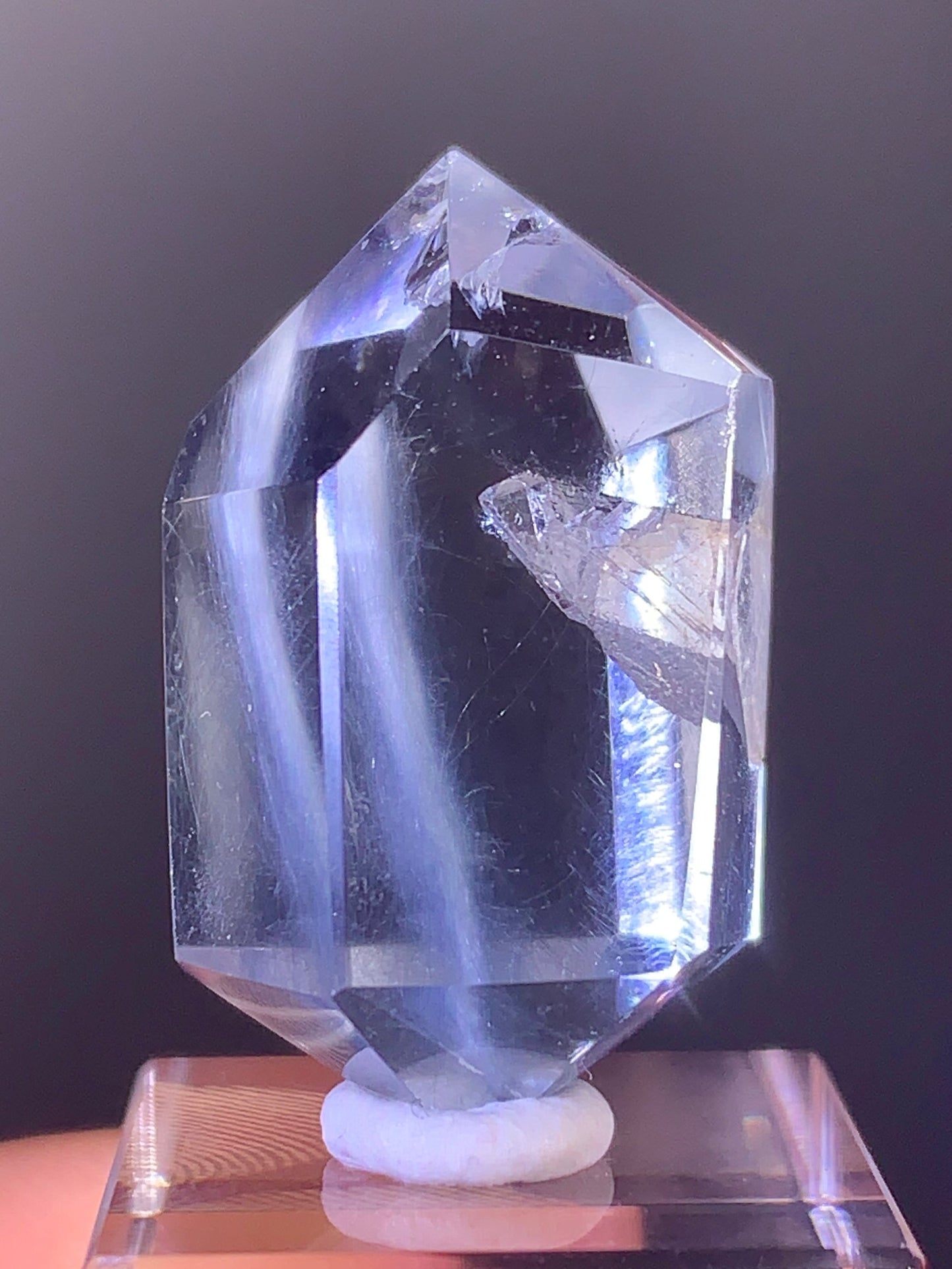 High-Quality Blue Amphibole with Penetrator Quartz in Quartz Polished DT Shape from Brazil