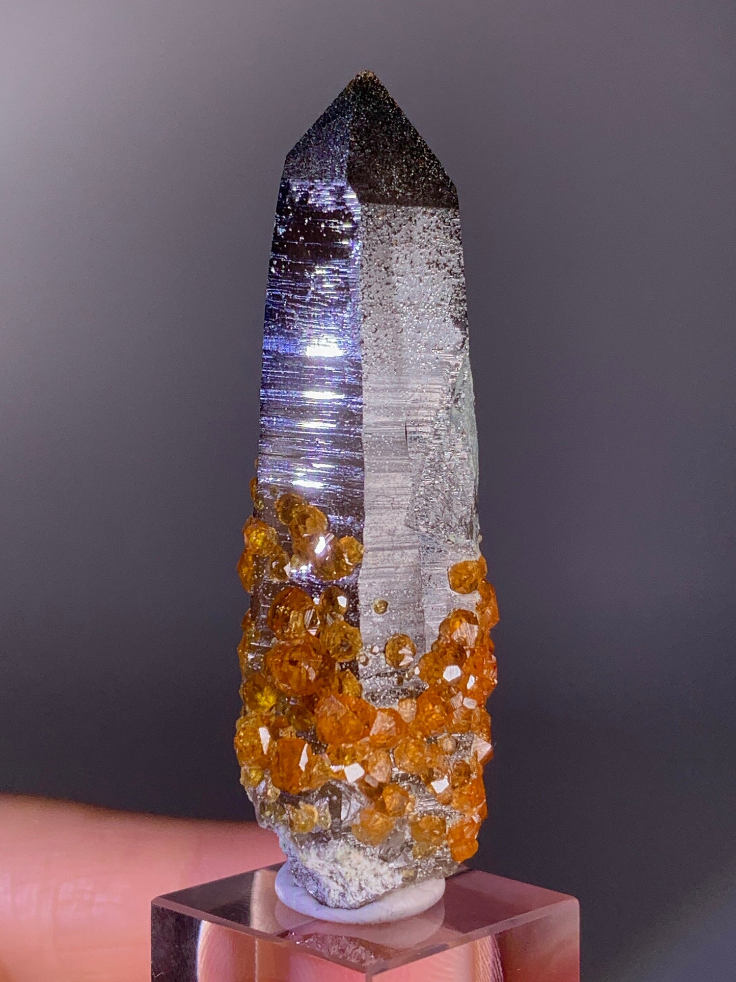 High-Quality Spessartine Garnet on Smoky Quartz Mineral Specimen