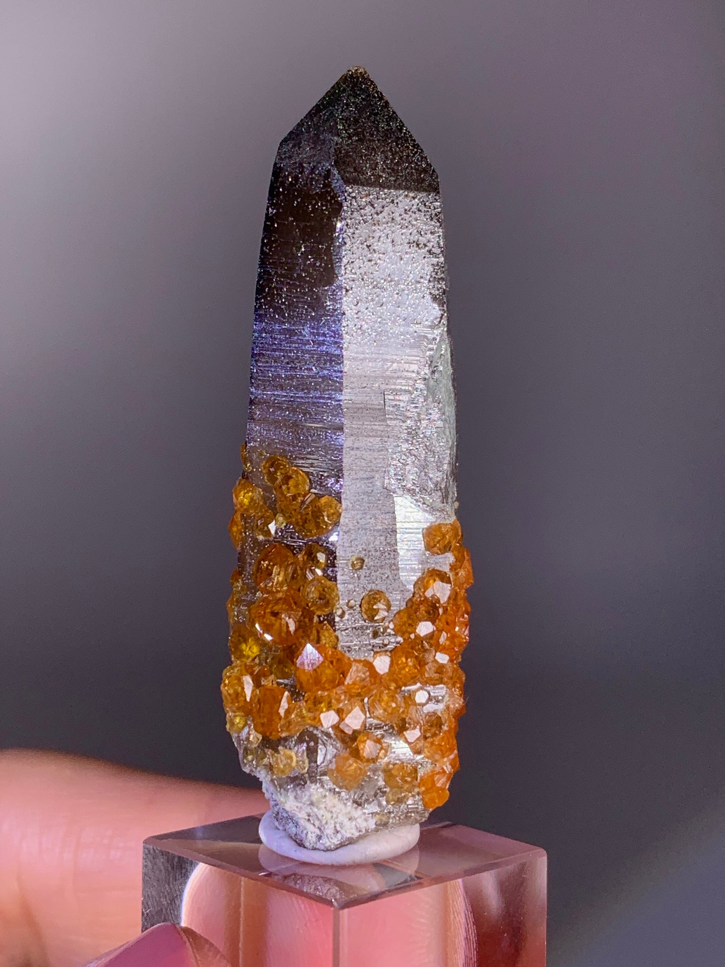 High-Quality Spessartine Garnet on Smoky Quartz Mineral Specimen