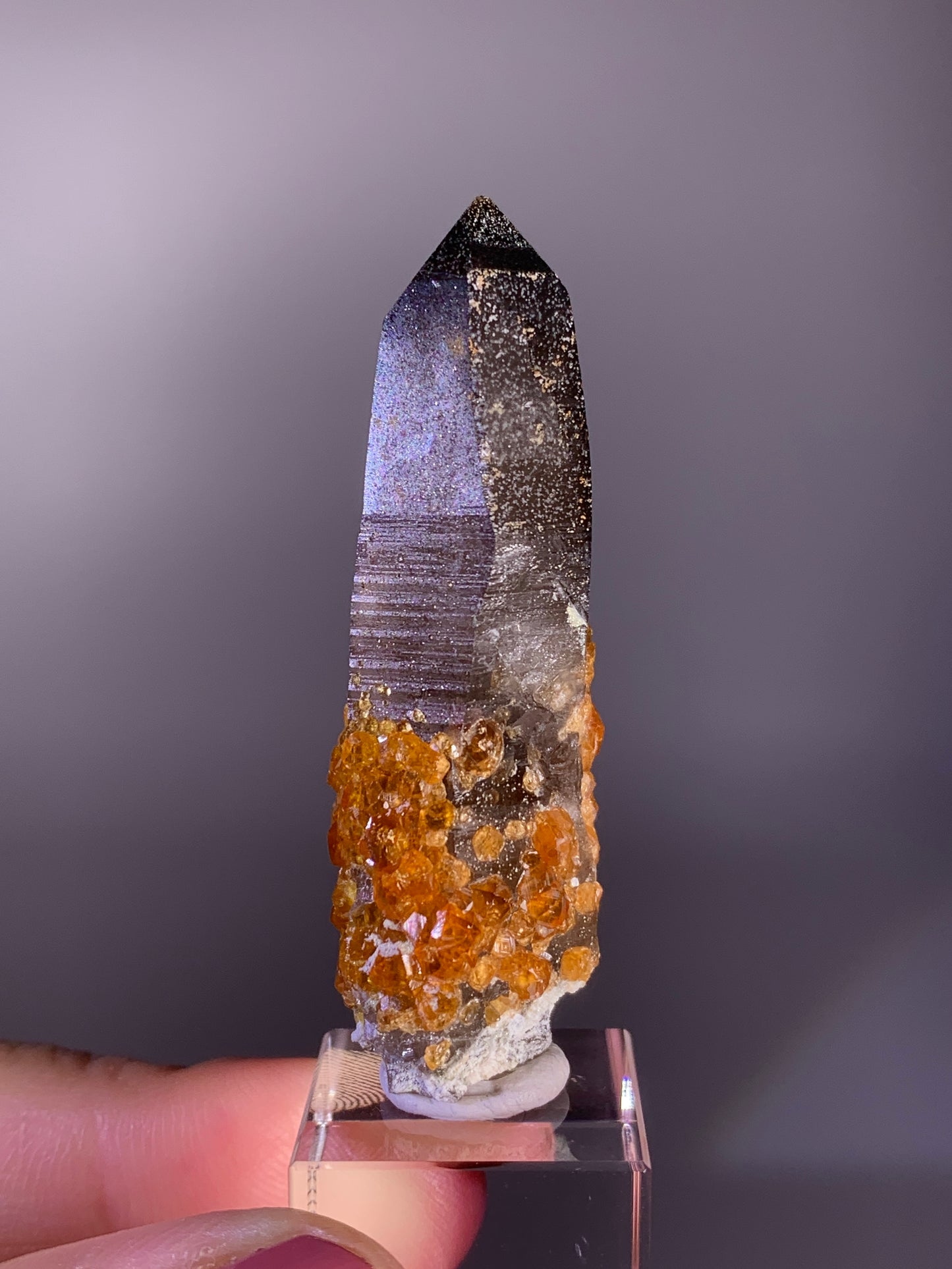 High-Quality Spessartine Garnet on Smoky Quartz Mineral Specimen
