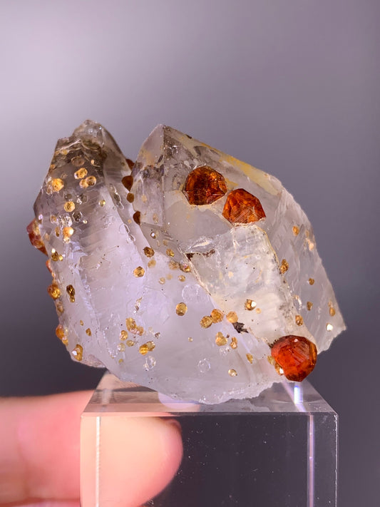 High-Quality Spessartine Garnet on Smoky Quartz Mineral Specimen