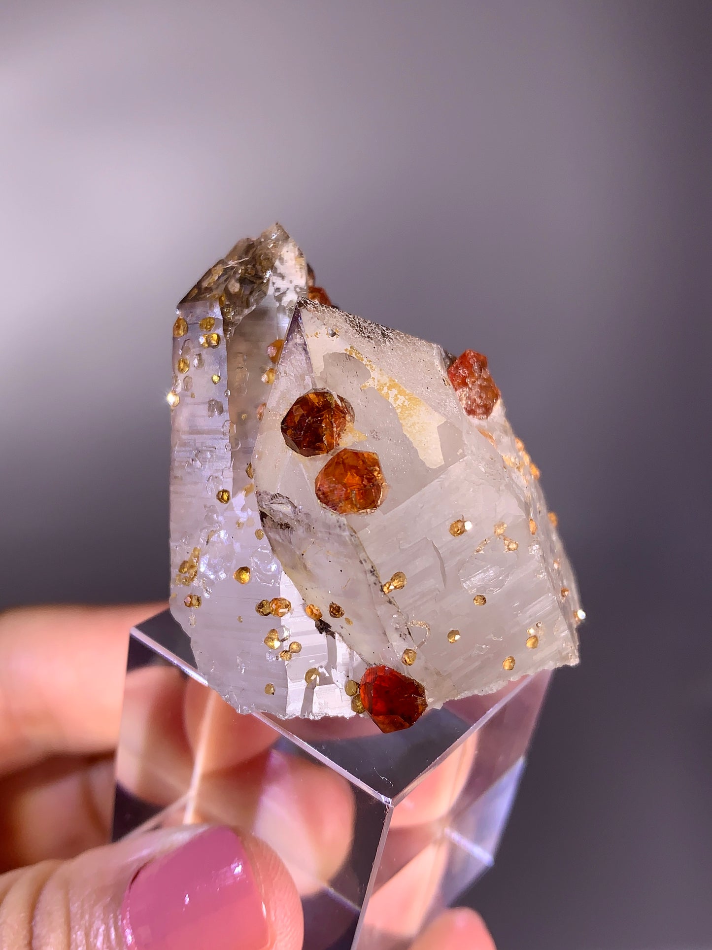 High-Quality Spessartine Garnet on Smoky Quartz Mineral Specimen
