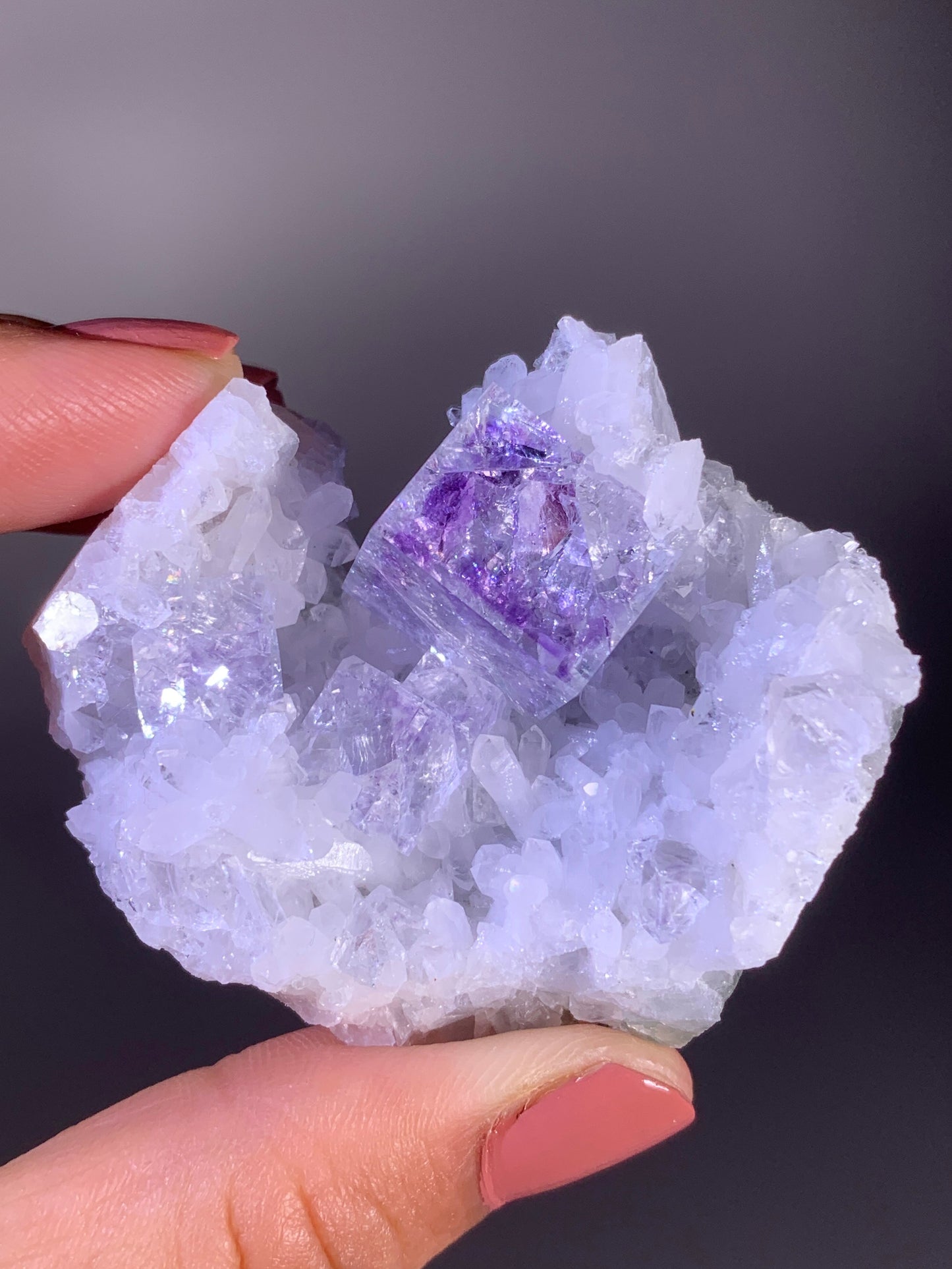 Collector's Grade Zhejiang Purple Phantom Fluorite with Quartz Mineral Specimen