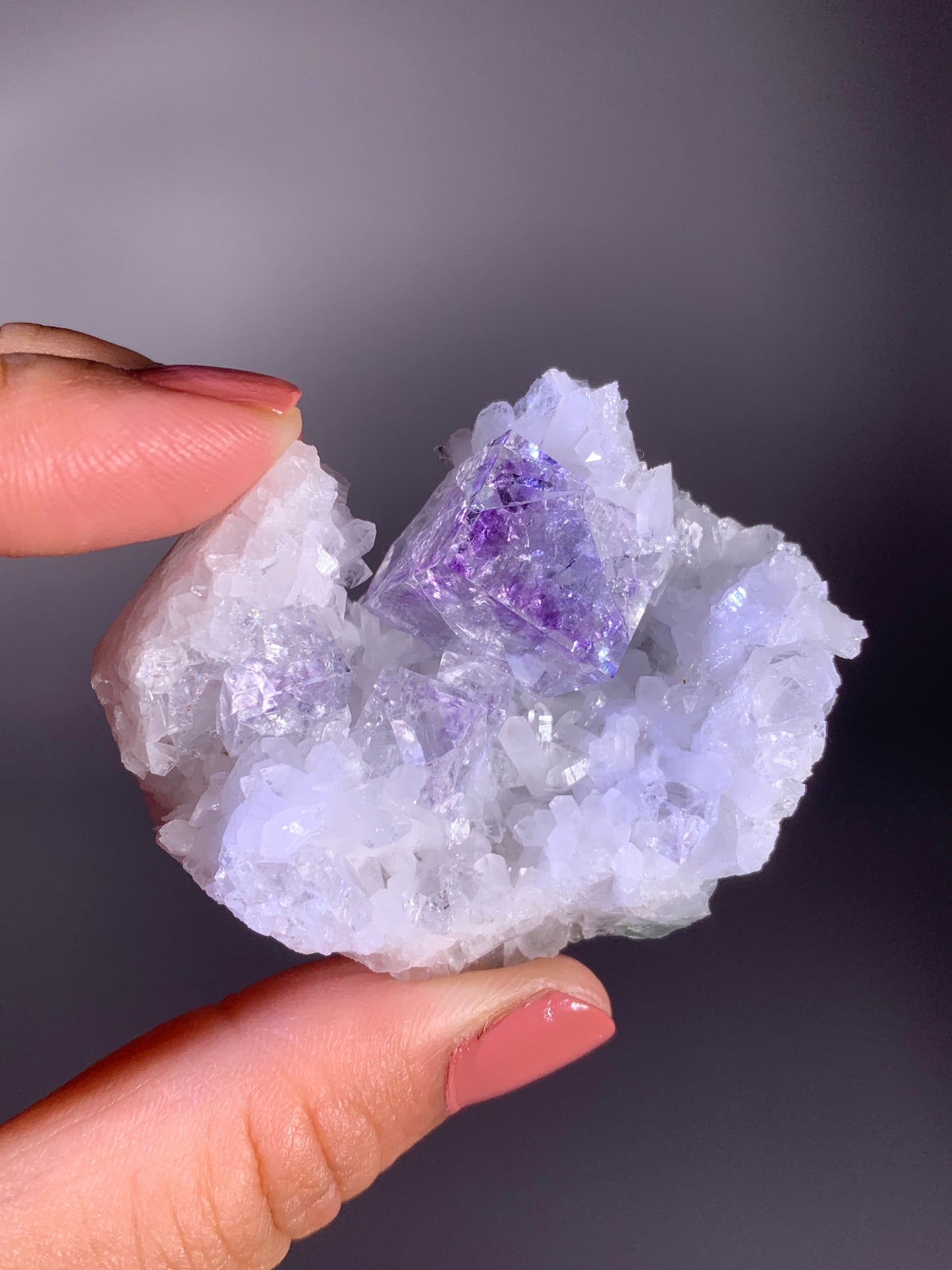 Collector's Grade Zhejiang Purple Phantom Fluorite with Quartz Mineral Specimen
