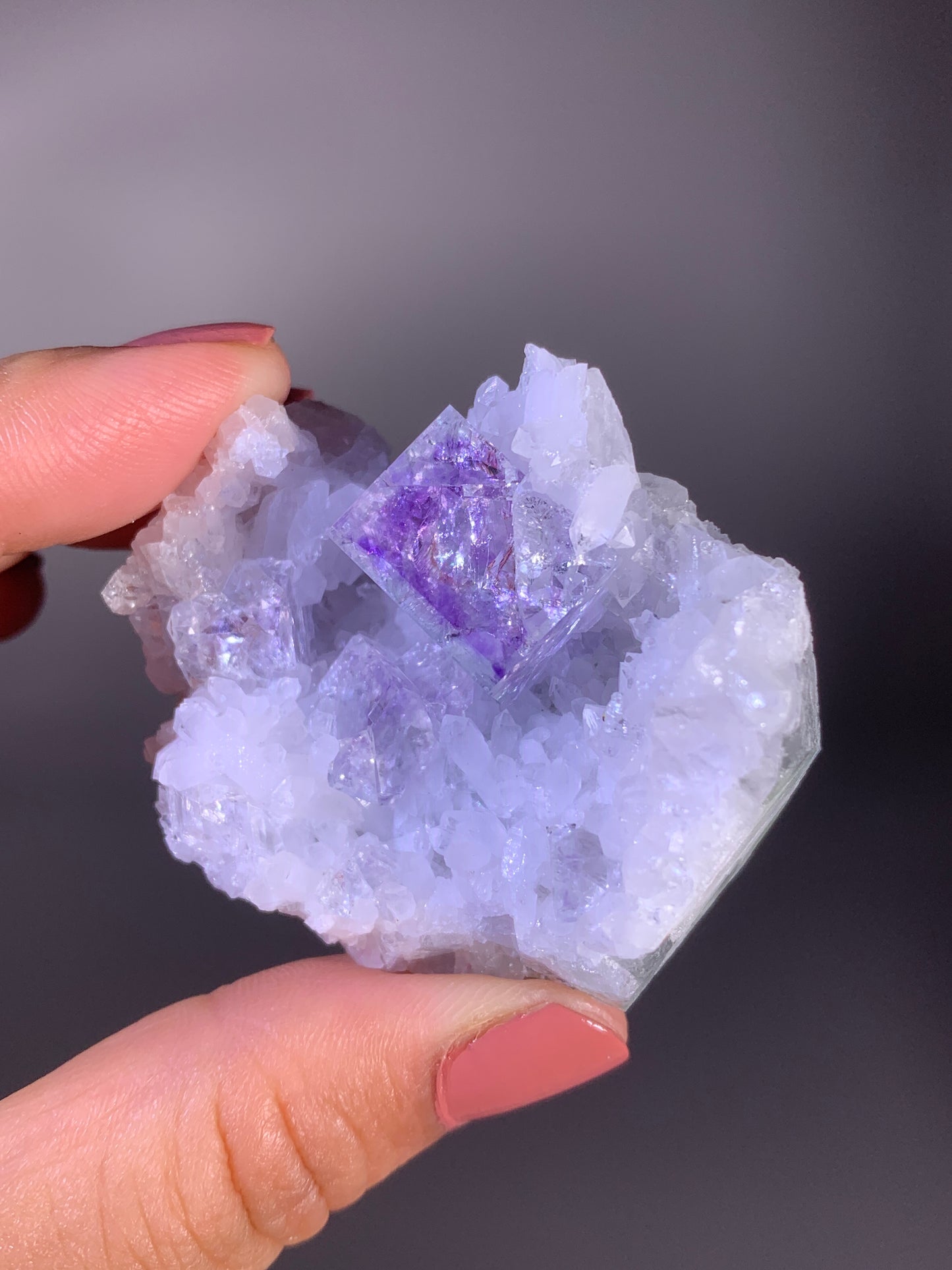 Collector's Grade Zhejiang Purple Phantom Fluorite with Quartz Mineral Specimen