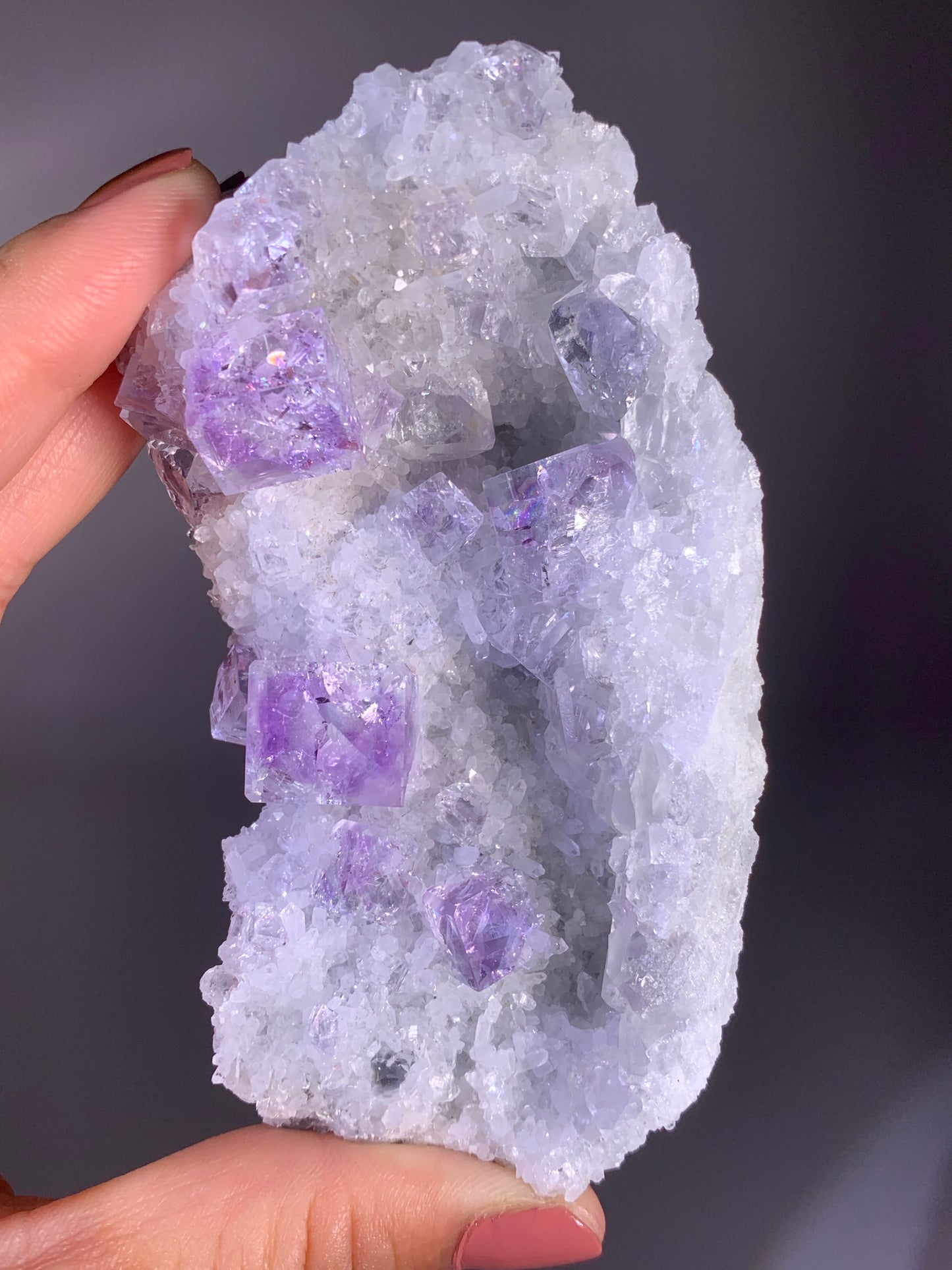 Collector's Grade Zhejiang Purple Phantom Fluorite with Quartz Mineral Specimen
