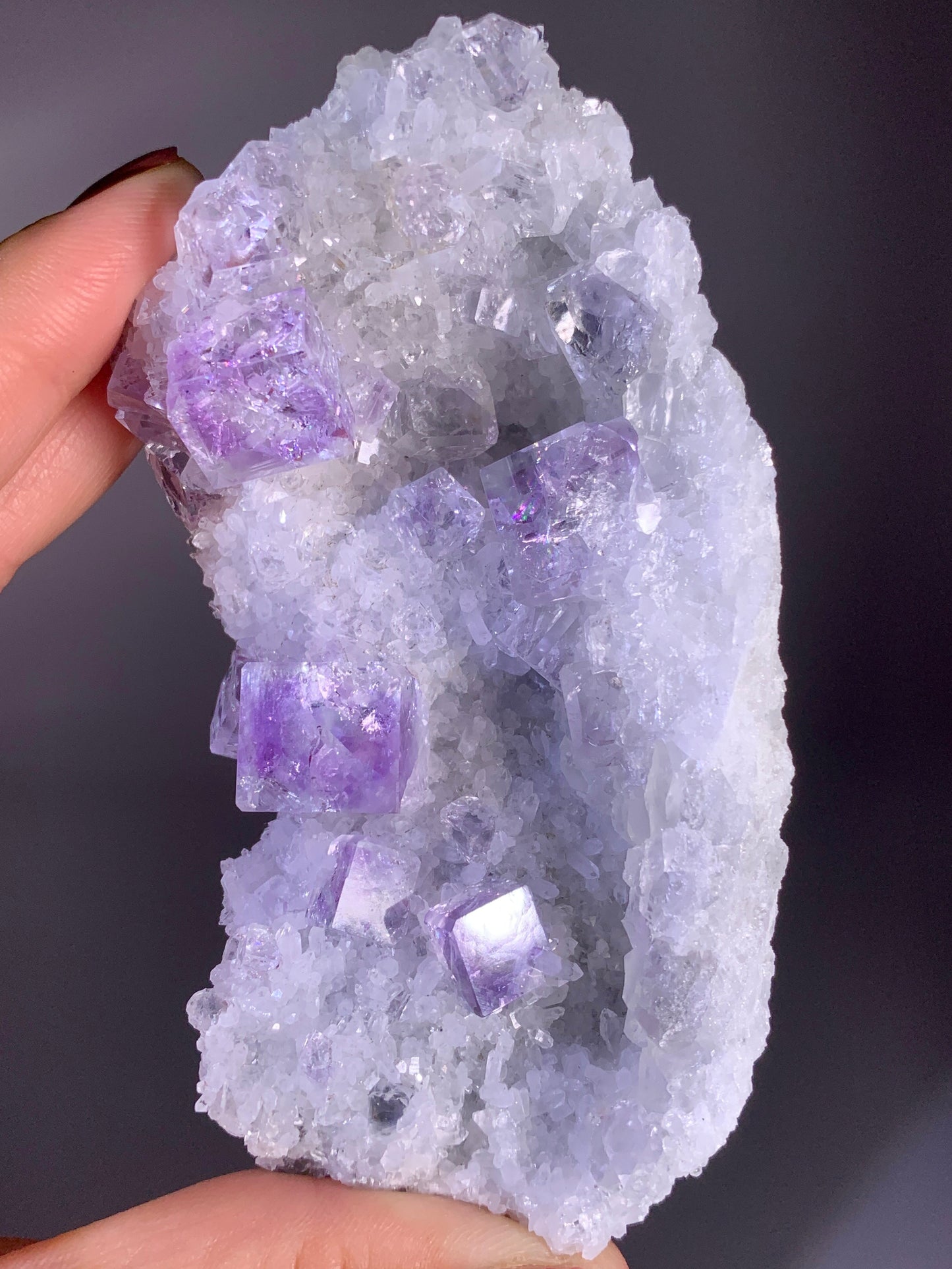 Collector's Grade Zhejiang Purple Phantom Fluorite with Quartz Mineral Specimen