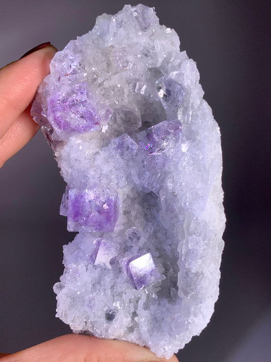 Collector's Grade Zhejiang Purple Phantom Fluorite with Quartz Mineral Specimen