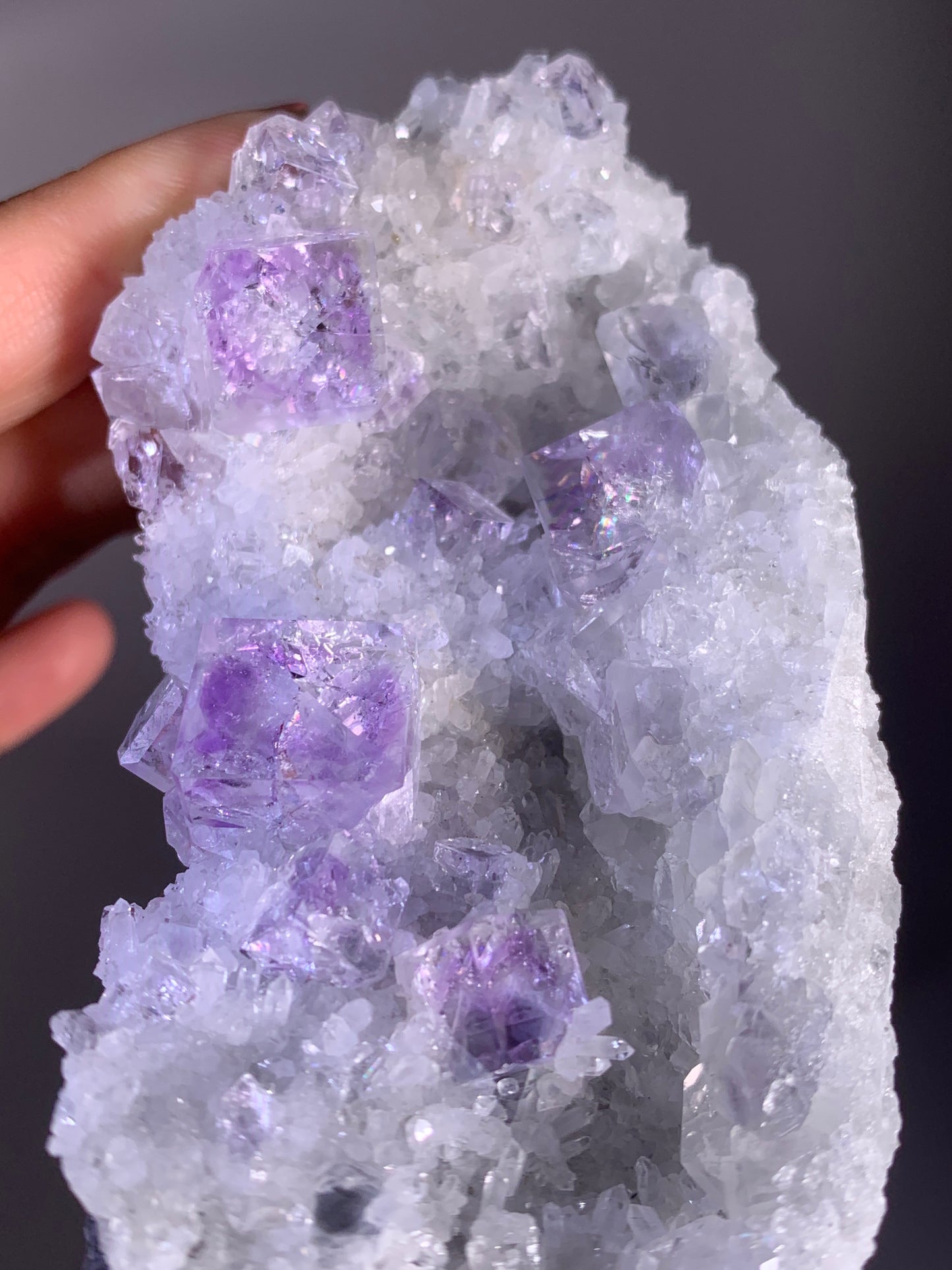 Collector's Grade Zhejiang Purple Phantom Fluorite with Quartz Mineral Specimen