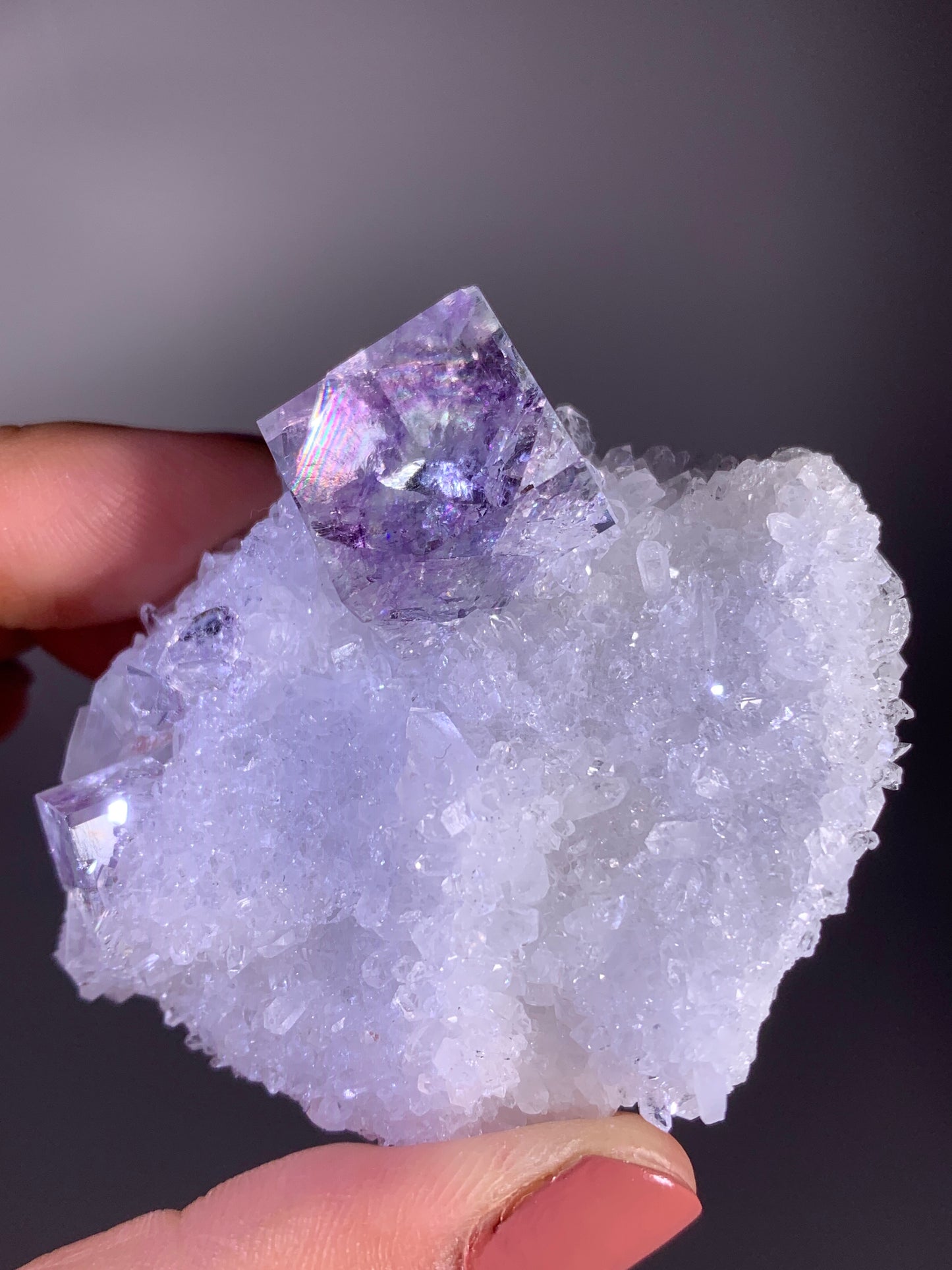 Collector's Grade Zhejiang Purple Phantom Fluorite with Quartz Mineral Specimen