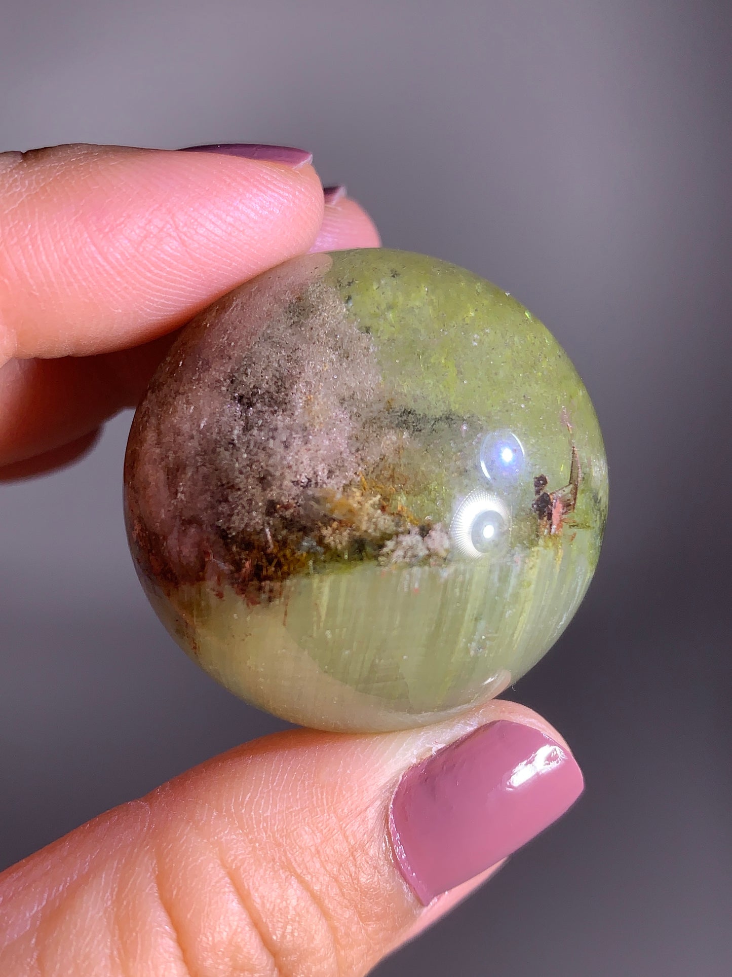 Green and Pink Garden Quartz with Epidote and Tourmaline Sphere from Zambia