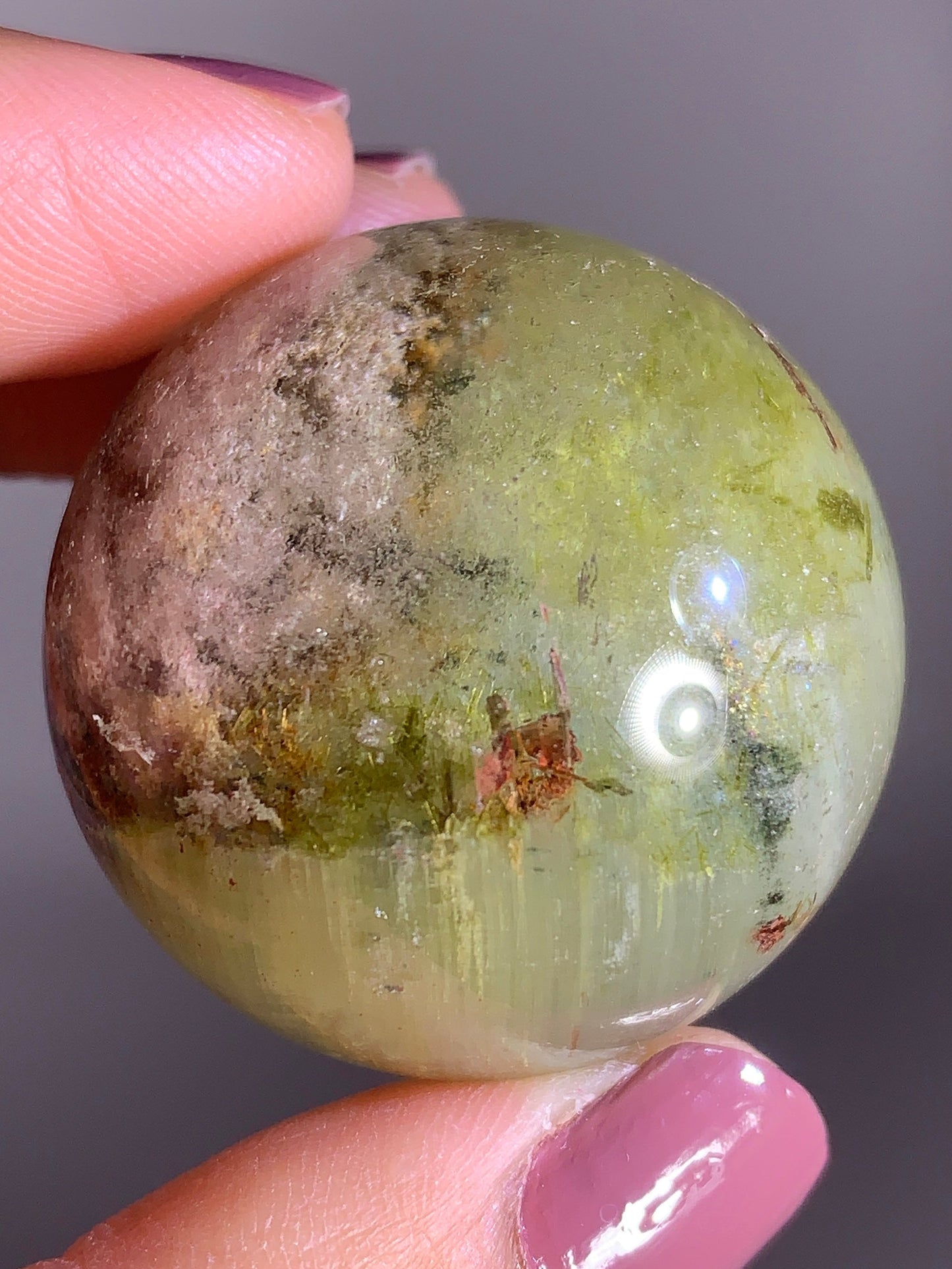 Green and Pink Garden Quartz with Epidote and Tourmaline Sphere from Zambia