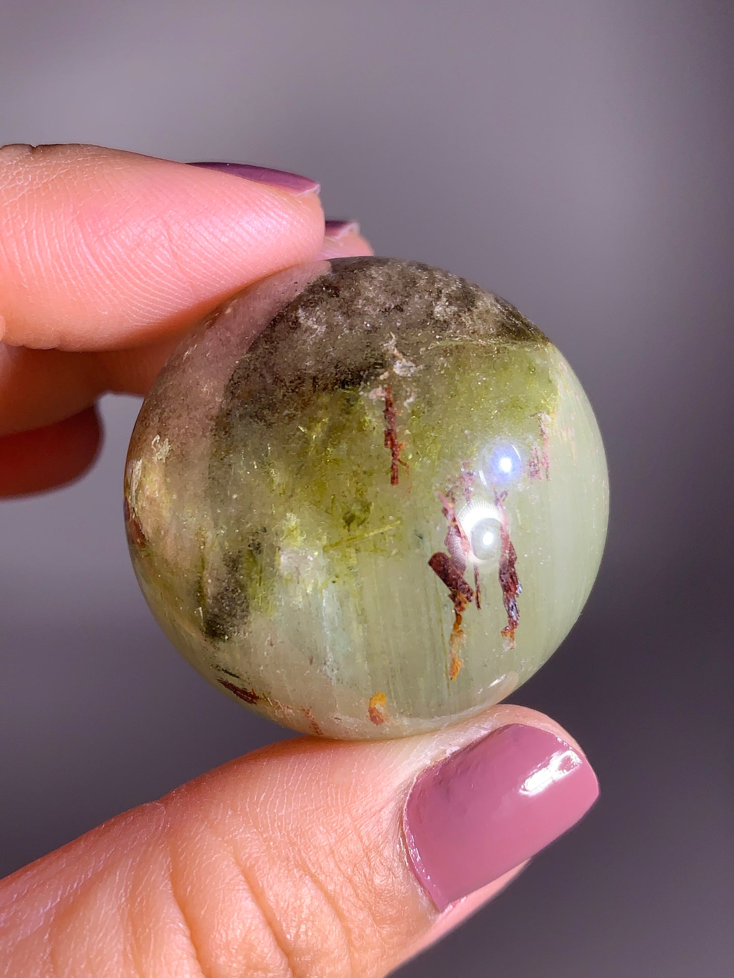 Green and Pink Garden Quartz with Epidote and Tourmaline Sphere from Zambia