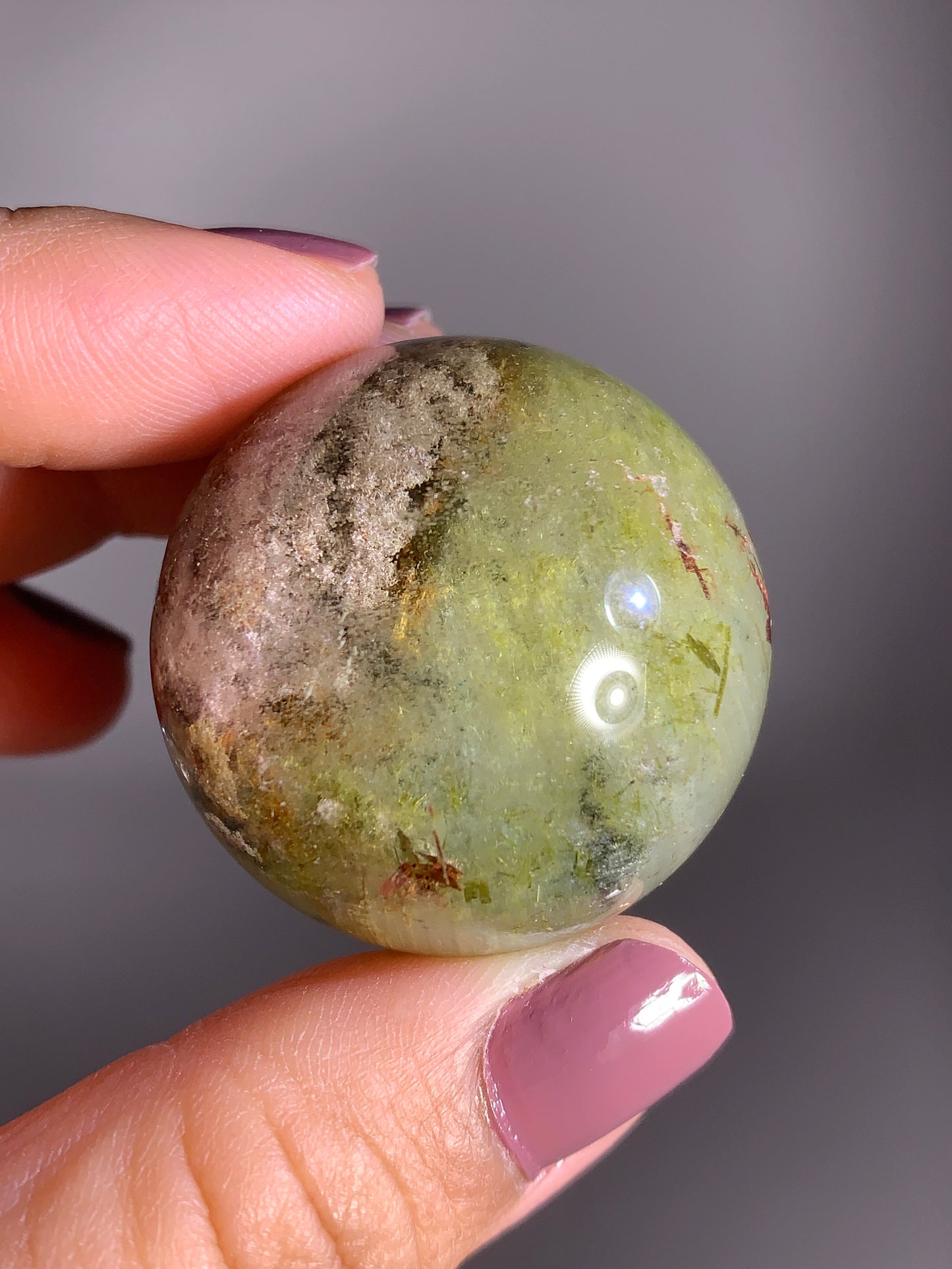 Green and Pink Garden Quartz with Epidote and Tourmaline Sphere from Zambia