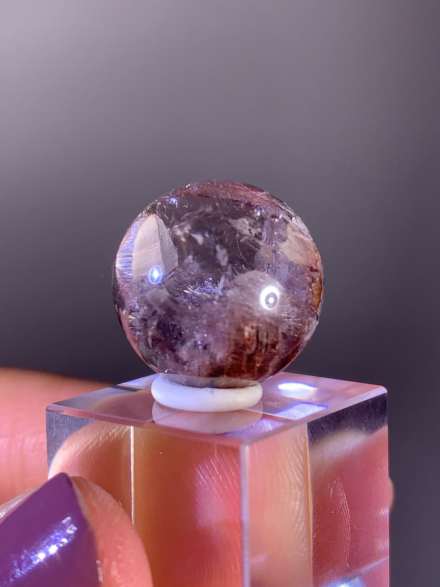 Pink Amphibole with Quartz in quartz sphere from Brazil
