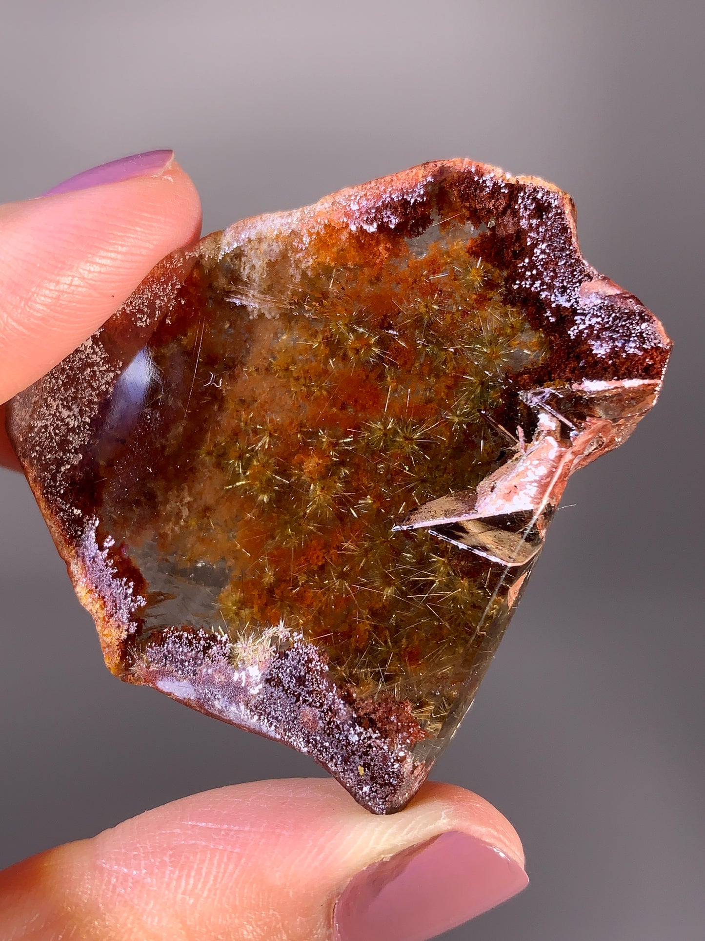 High-Quality Semi-Polished Gold Flower Rutile with Red Garden Quartz Specimen from Brazil