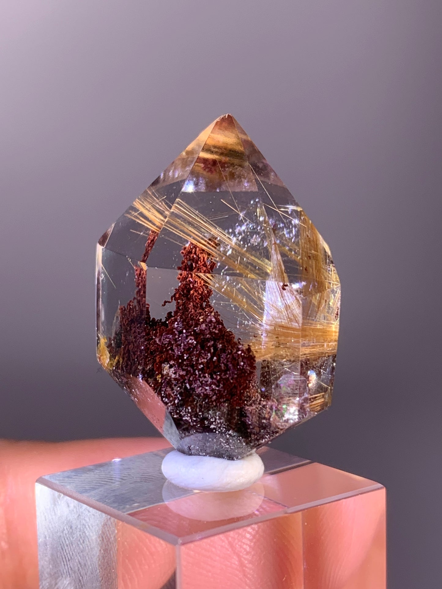 High-Quality Gold Rutile with Red Garden Quartz Polished Double Terminated Point from Brazil