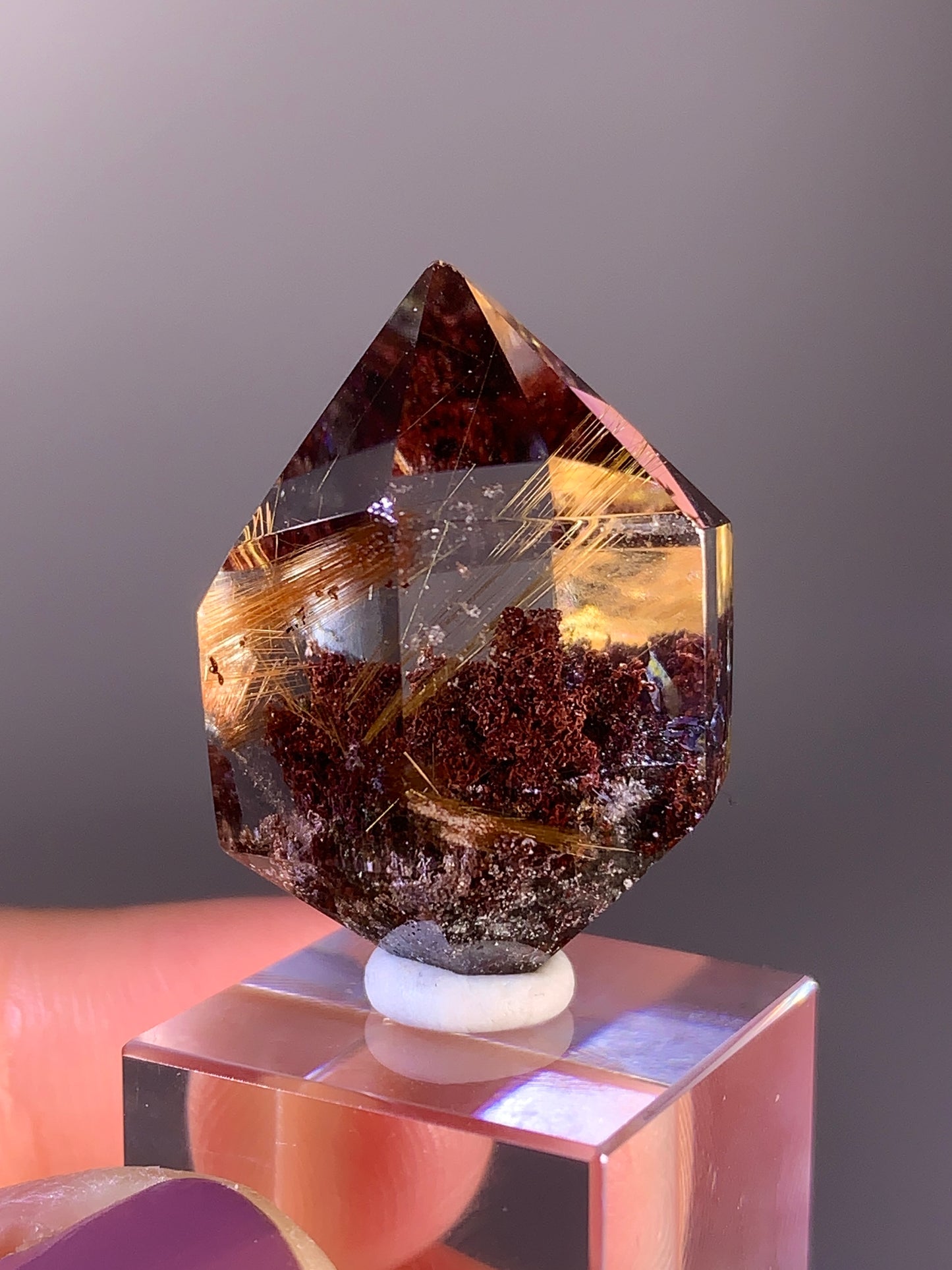 High-Quality Gold Rutile with Red Garden Quartz Polished Double Terminated Point from Brazil