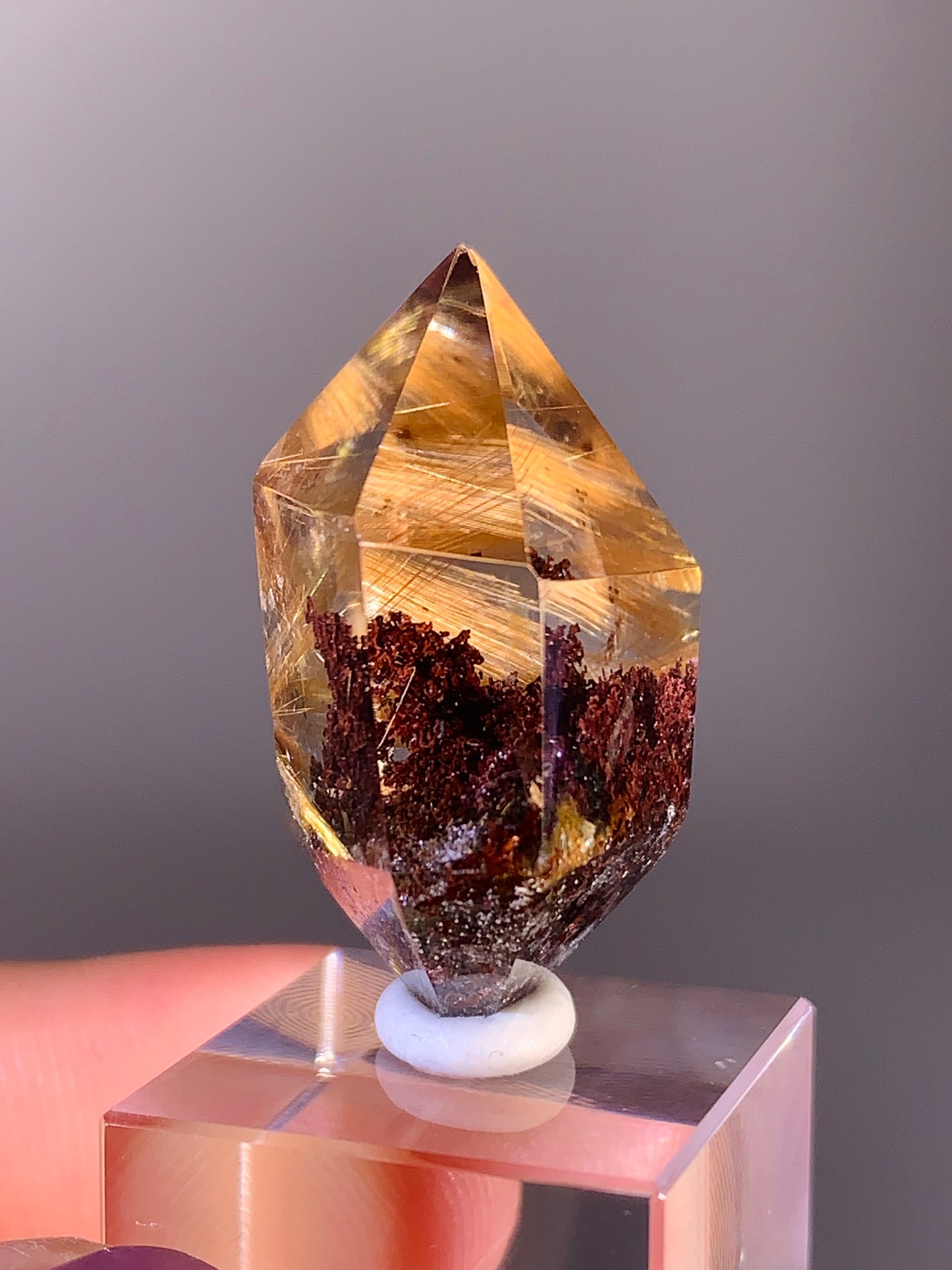 High-Quality Gold Rutile with Red Garden Quartz Polished Double Terminated Point from Brazil