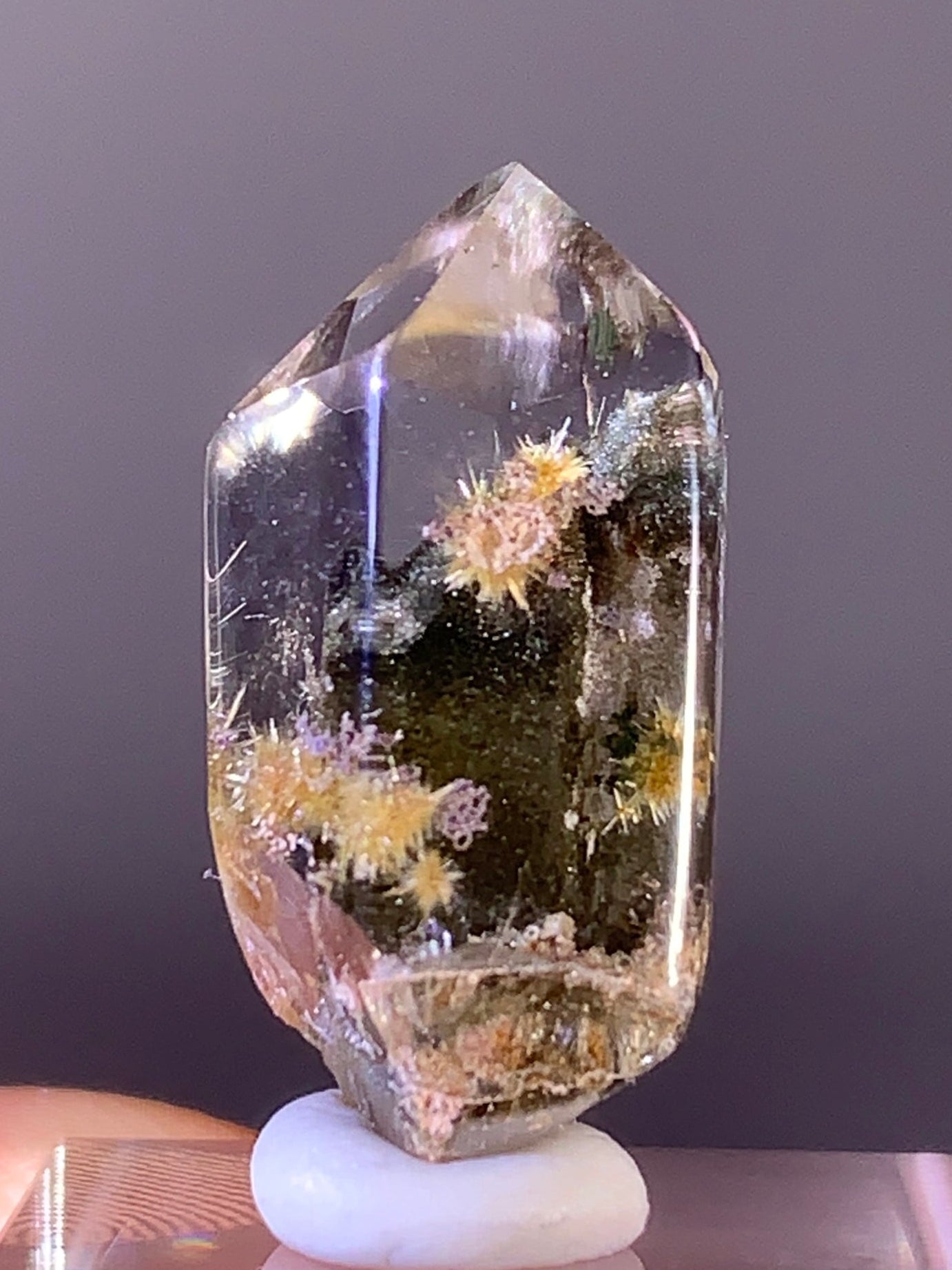 High-Grade Scenic Gold Rutile with Green & Pink Garden Quartz from Brazil