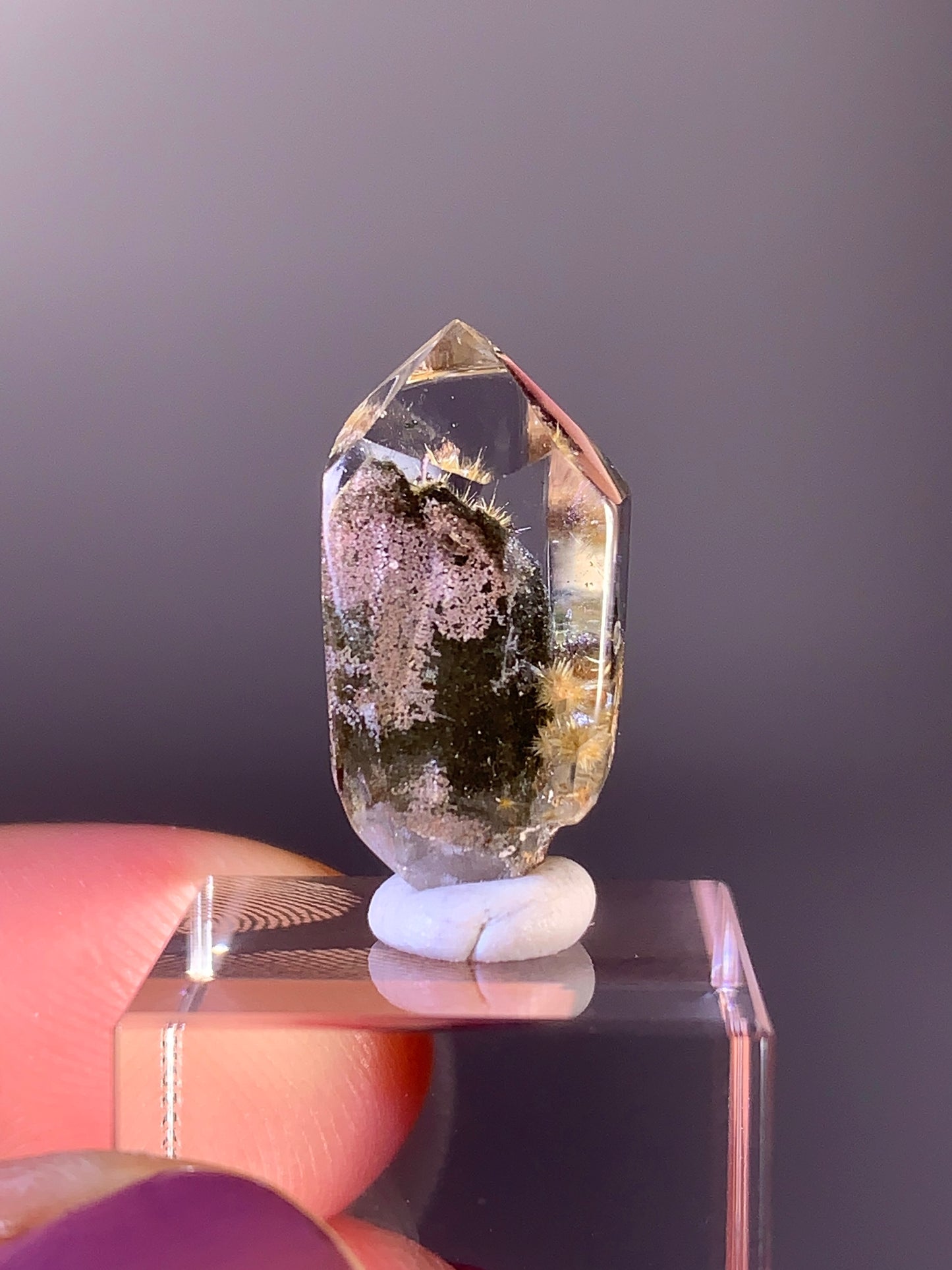High-Grade Scenic Gold Rutile with Green & Pink Garden Quartz from Brazil