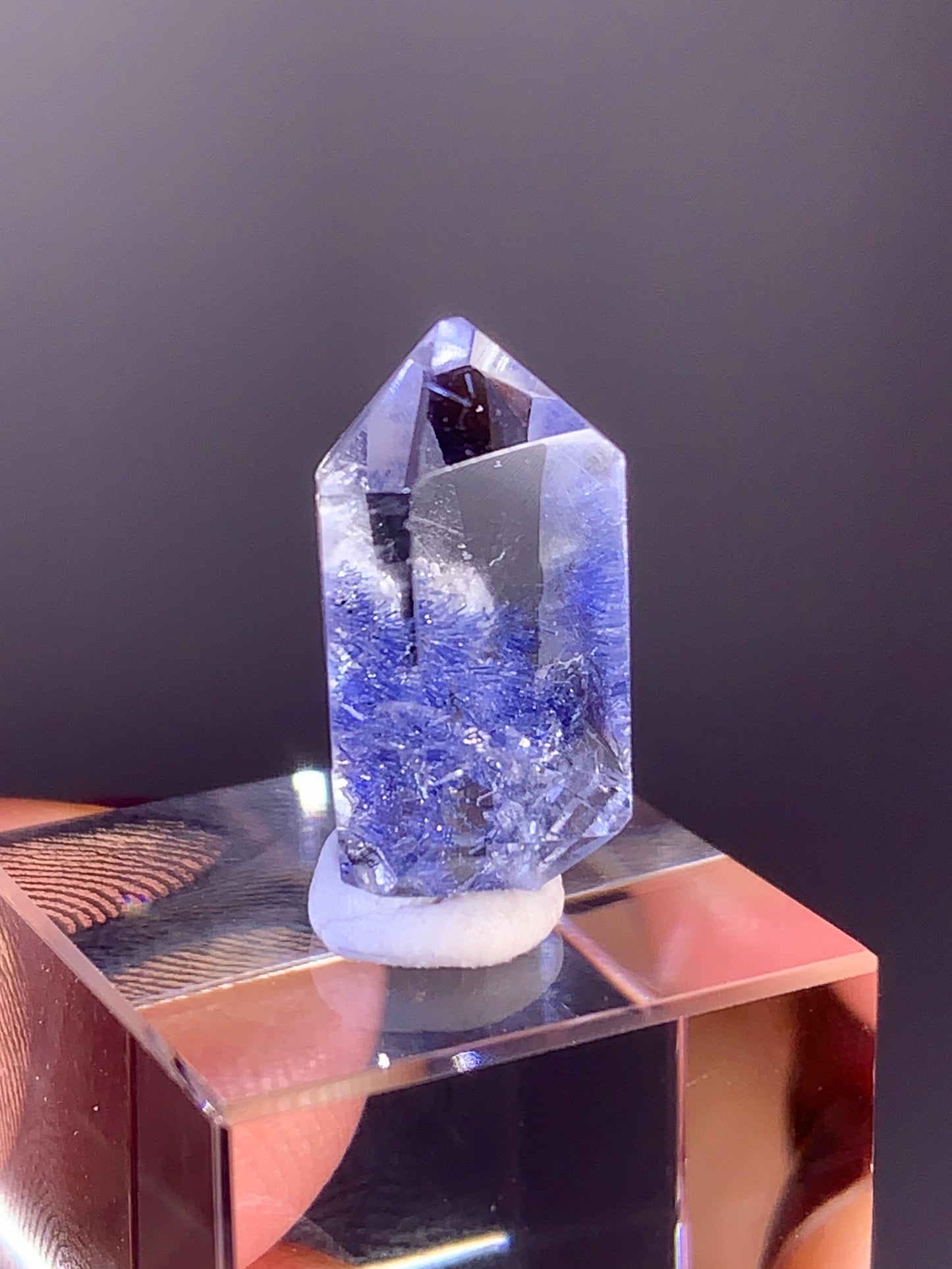 High-Quality Blue Dumortierite Quartz Polished Point from Brazil