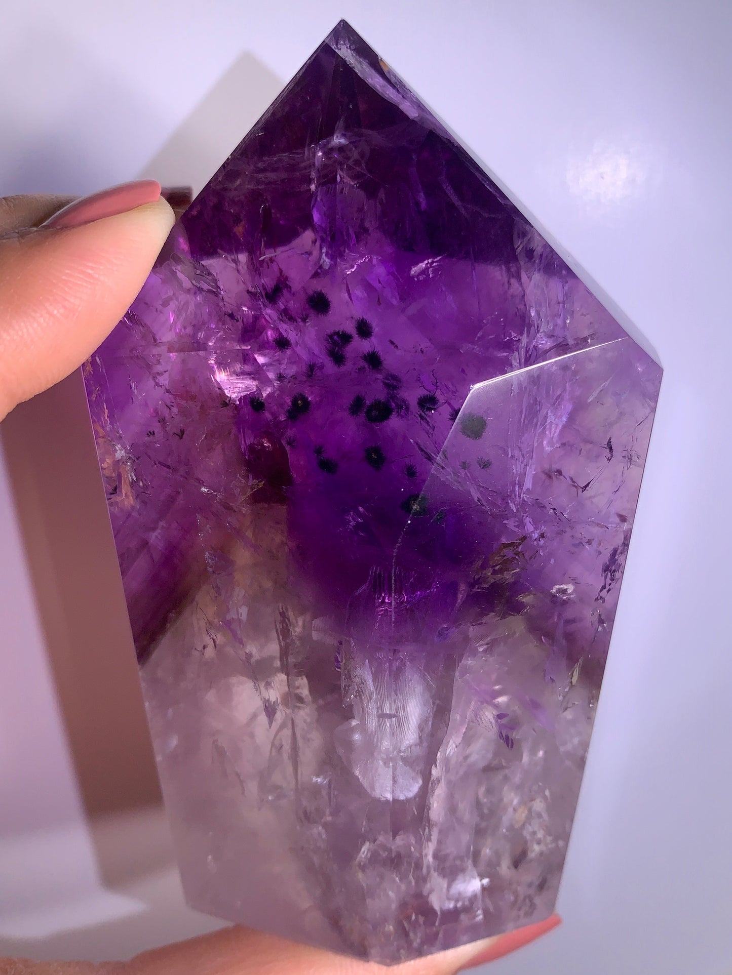 Amethyst with Phantom, Hollandite and God's Finger Print Quartz Tower from Brazil
