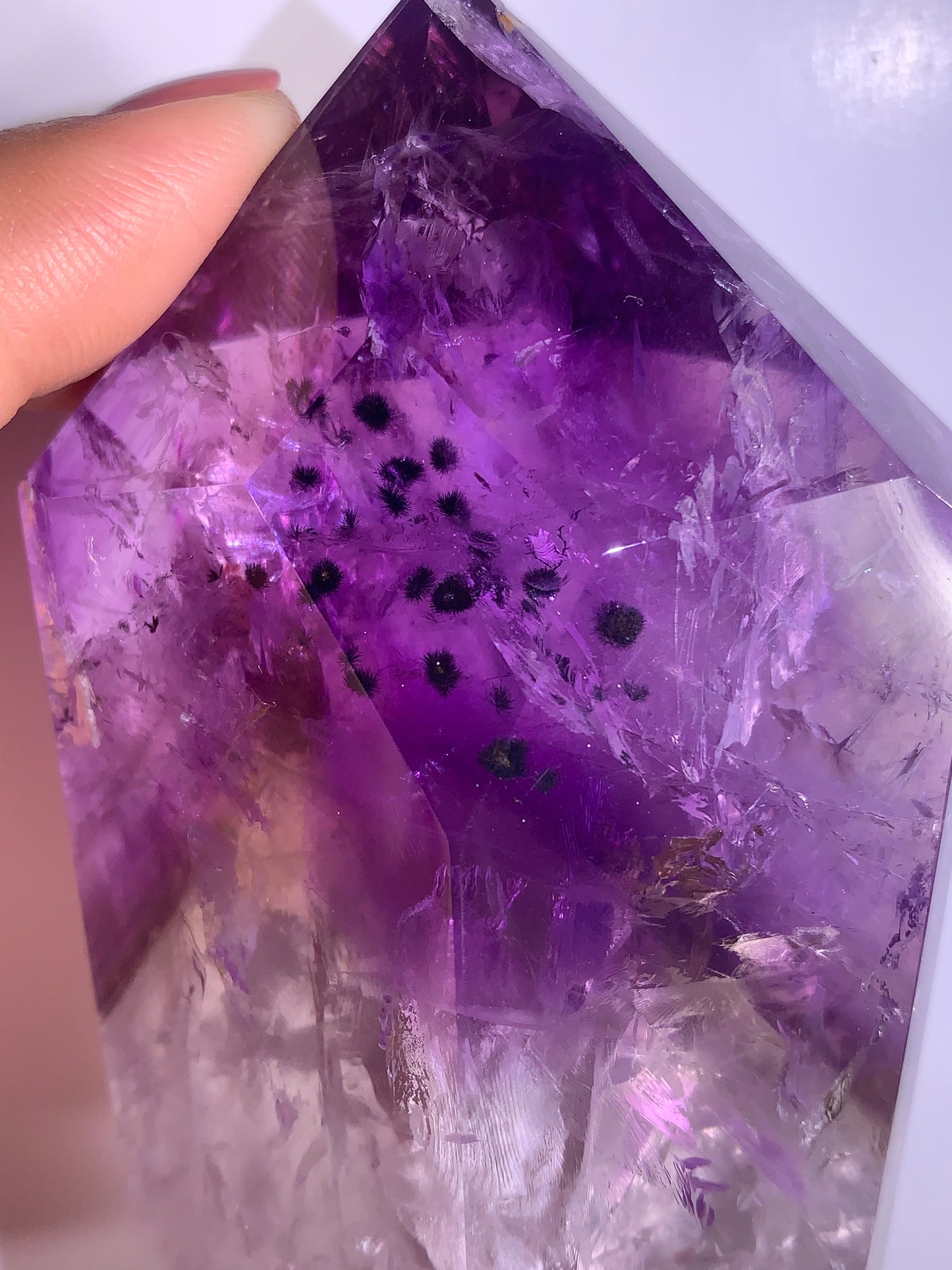 Amethyst with Phantom, Hollandite and God's Finger Print Quartz Tower from Brazil
