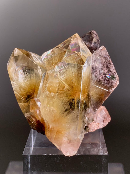 Top-Quality Semi-Polished Rare Gold Star Rutile with Purple Garden Quartz