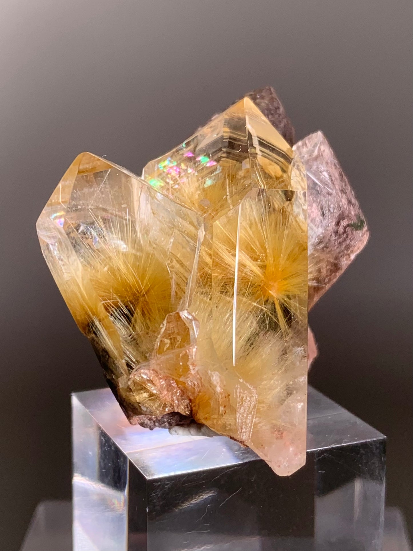 Top-Quality Semi-Polished Rare Gold Star Rutile with Purple Garden Quartz