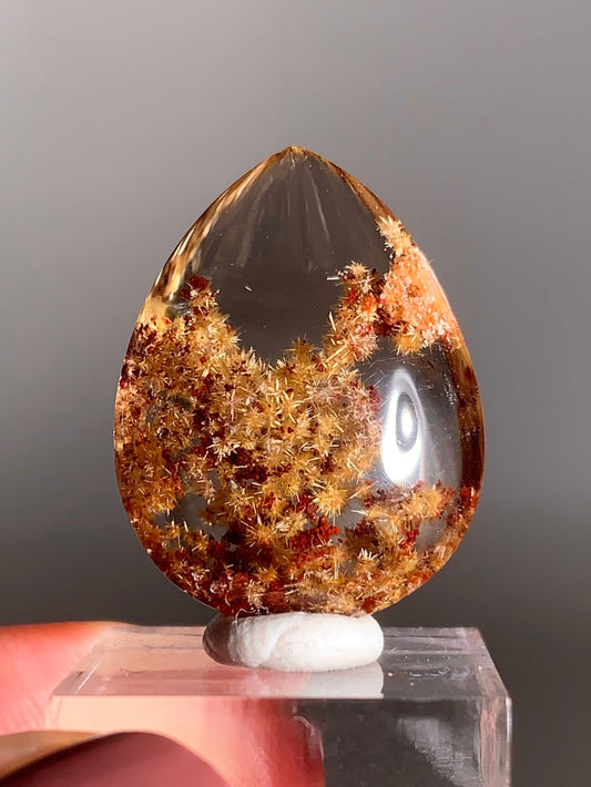 Top-Grade Rare Gold Rutile Flower with Red Garden Quartz Polished Cabochon