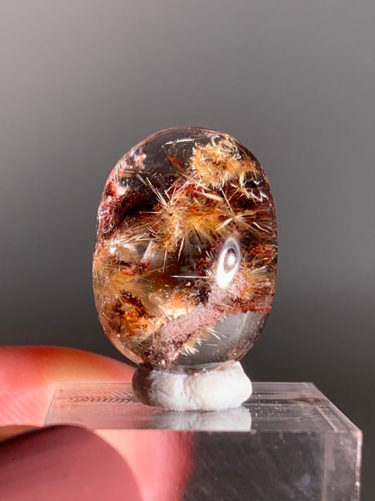 Top-Grade Rare Gold Rutile Flower with Red & Pink Garden Quartz Polished Cabochon