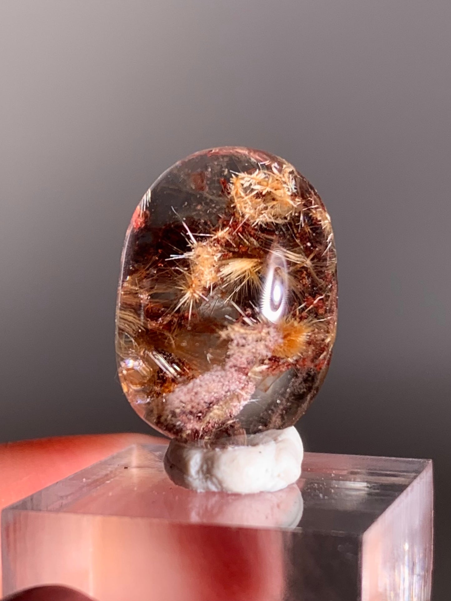 Top-Grade Rare Gold Rutile Flower with Red & Pink Garden Quartz Polished Cabochon