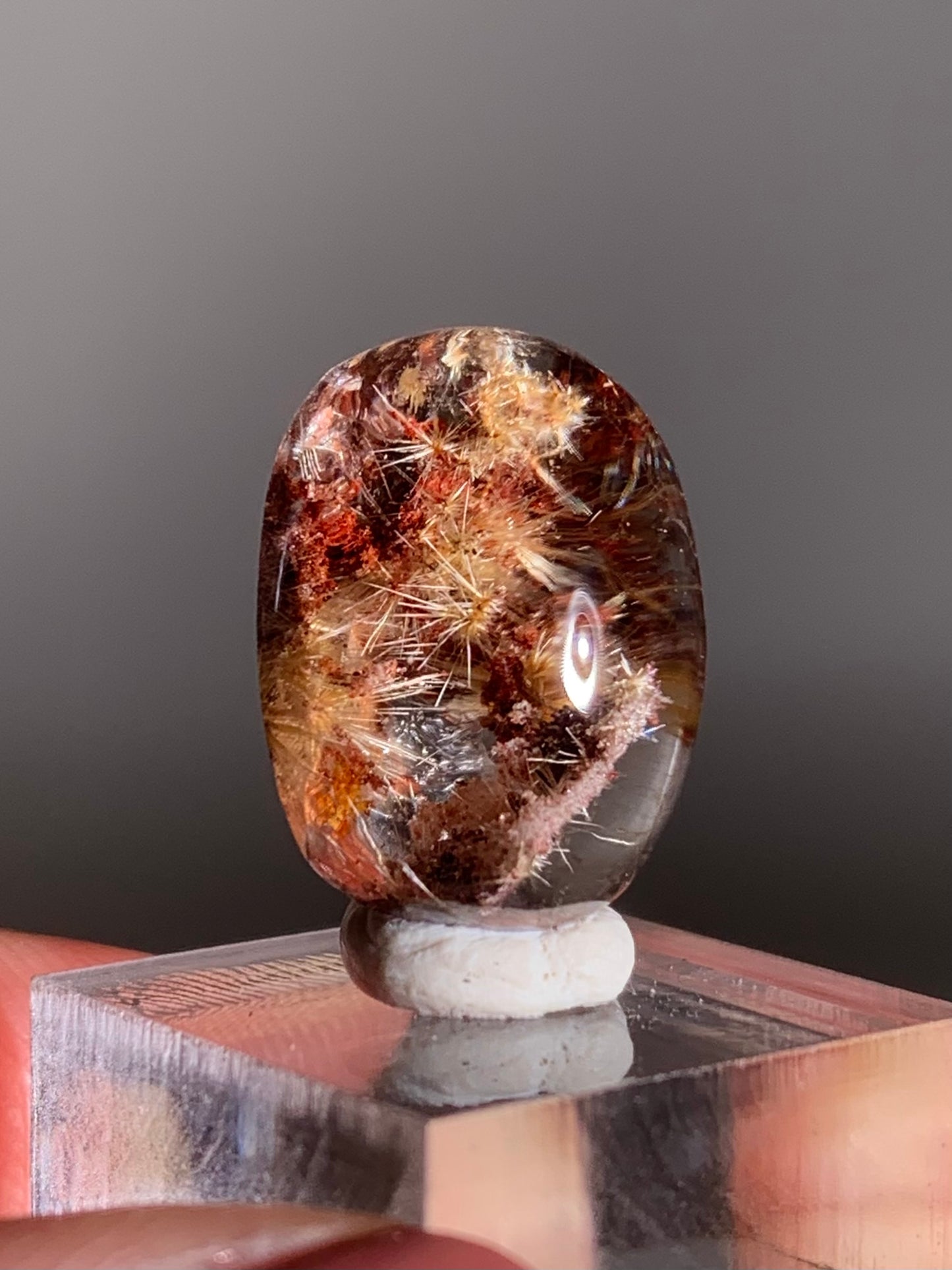 Top-Grade Rare Gold Rutile Flower with Red & Pink Garden Quartz Polished Cabochon