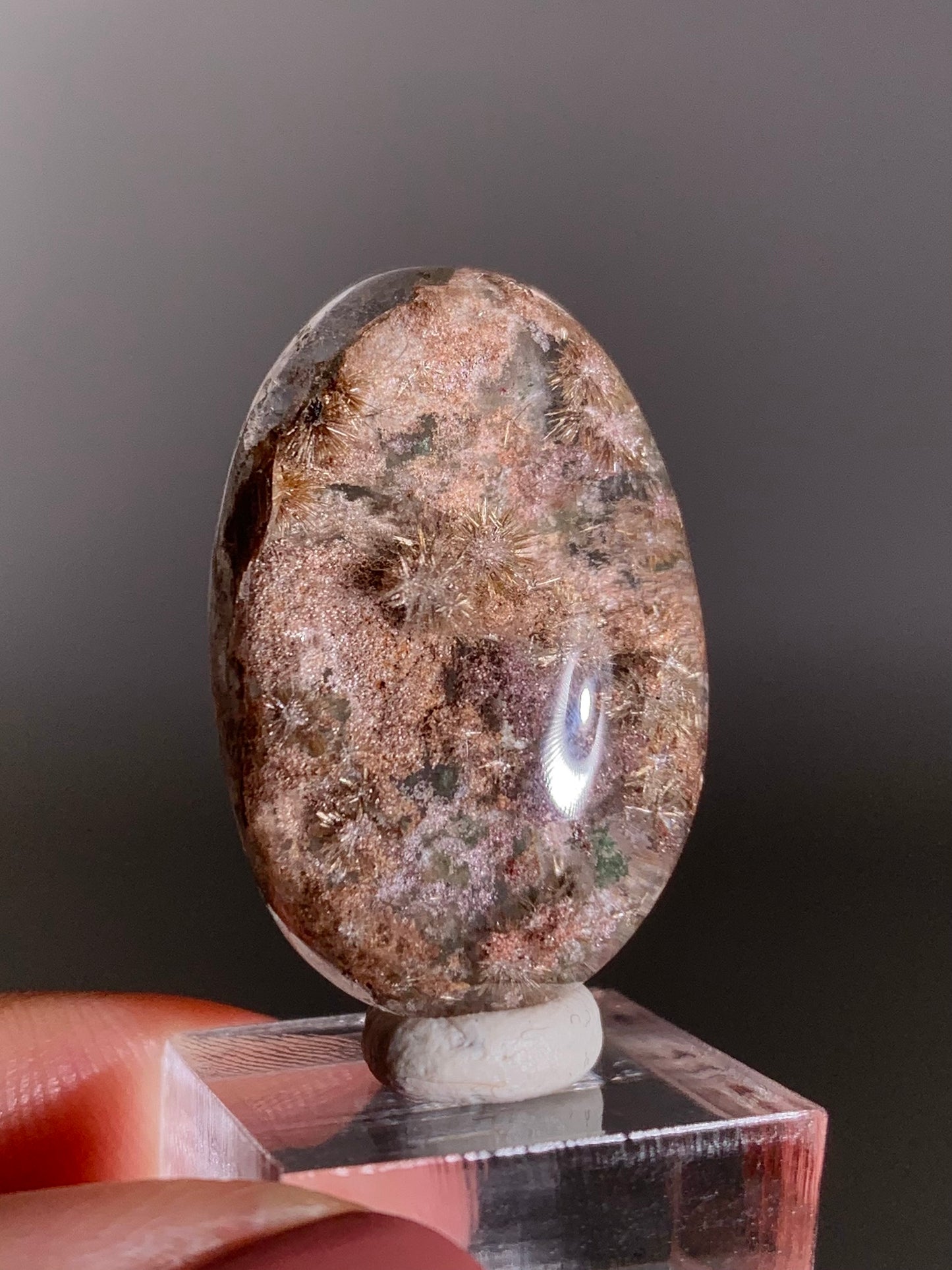 High-Grade Rare Gold Rutile Flower with Pink & Purple Garden Quartz Polished Cabochon