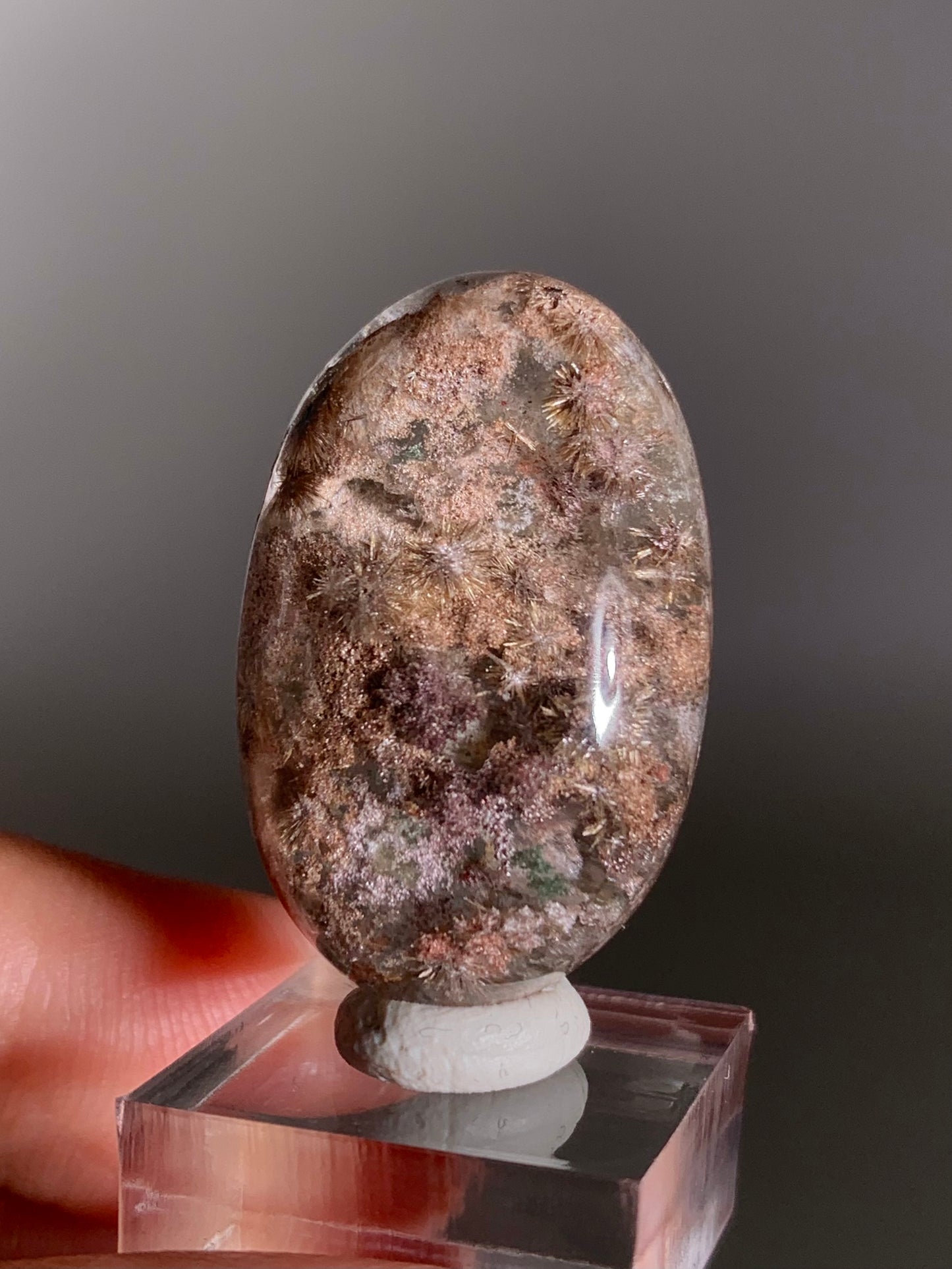 High-Grade Rare Gold Rutile Flower with Pink & Purple Garden Quartz Polished Cabochon