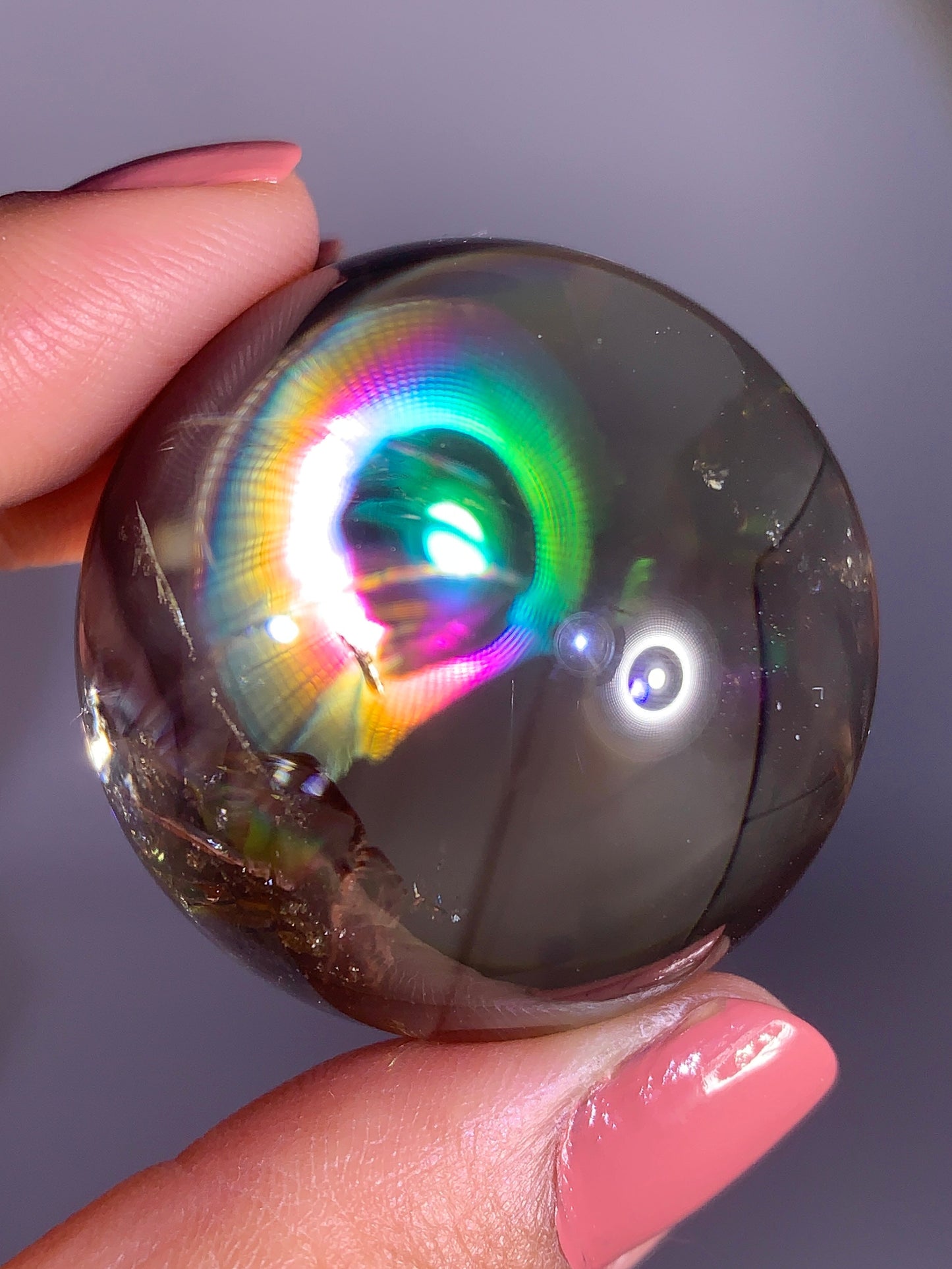High-Quality Citrine with Phantom & Natural Rainbow Quartz Sphere from Madagascar