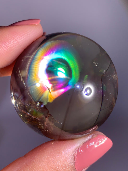 High-Quality Citrine with Phantom & Natural Rainbow Quartz Sphere from Madagascar