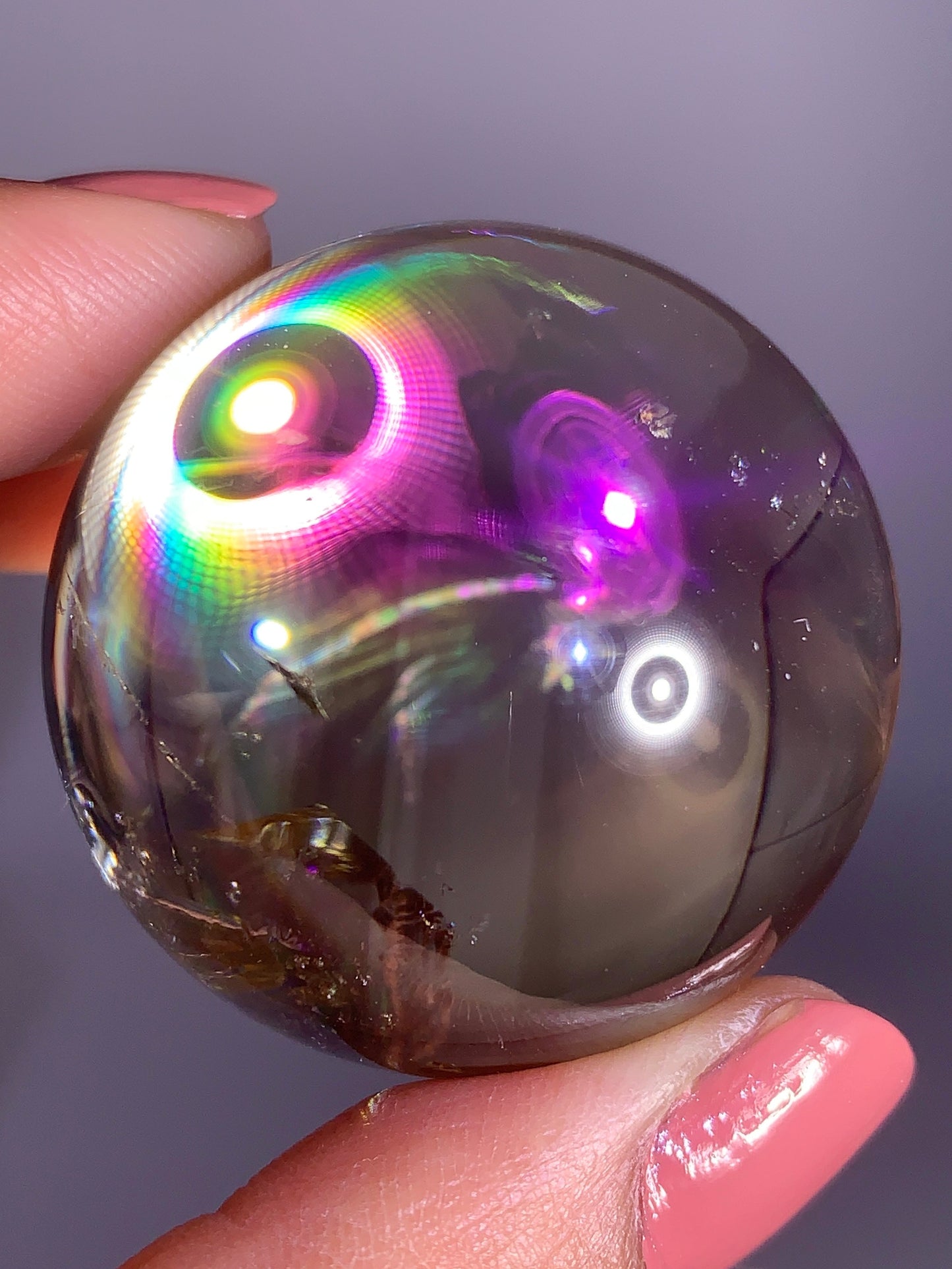 High-Quality Citrine with Phantom & Natural Rainbow Quartz Sphere from Madagascar