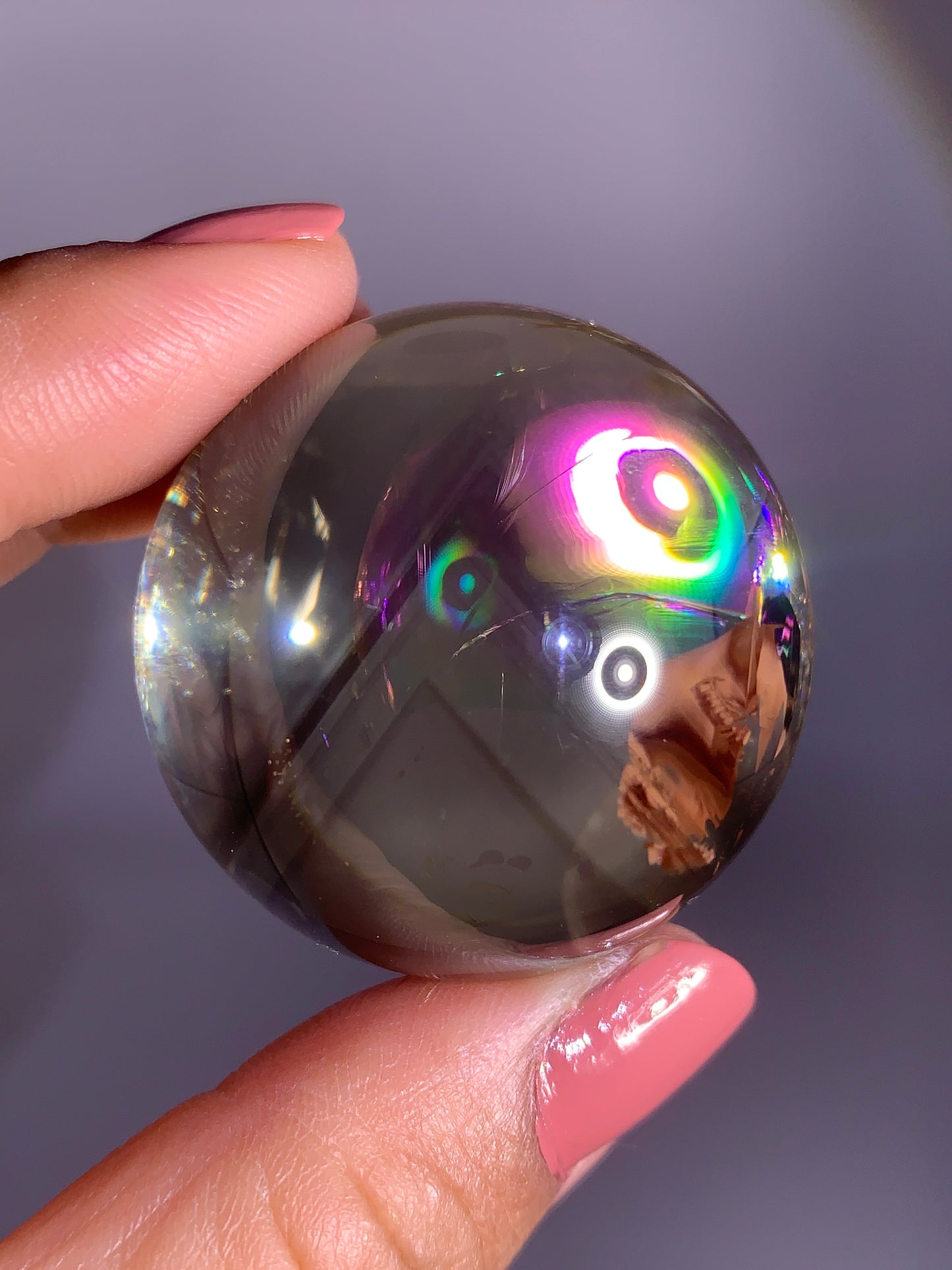 High-Quality Citrine with Phantom & Natural Rainbow Quartz Sphere from Madagascar
