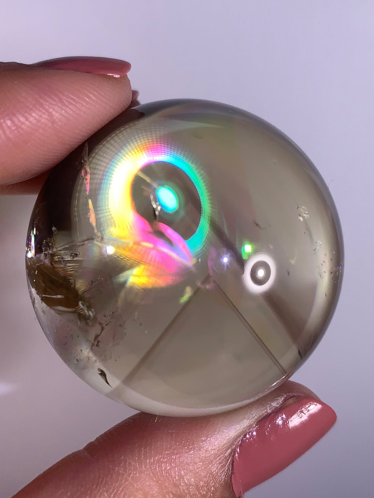 High-Quality Citrine with Phantom & Natural Rainbow Quartz Sphere from Madagascar