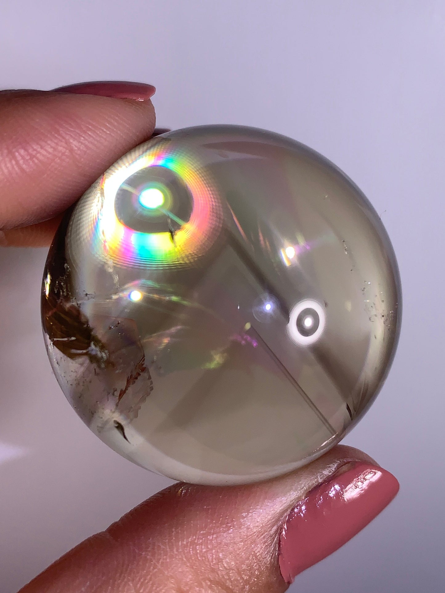 High-Quality Citrine with Phantom & Natural Rainbow Quartz Sphere from Madagascar