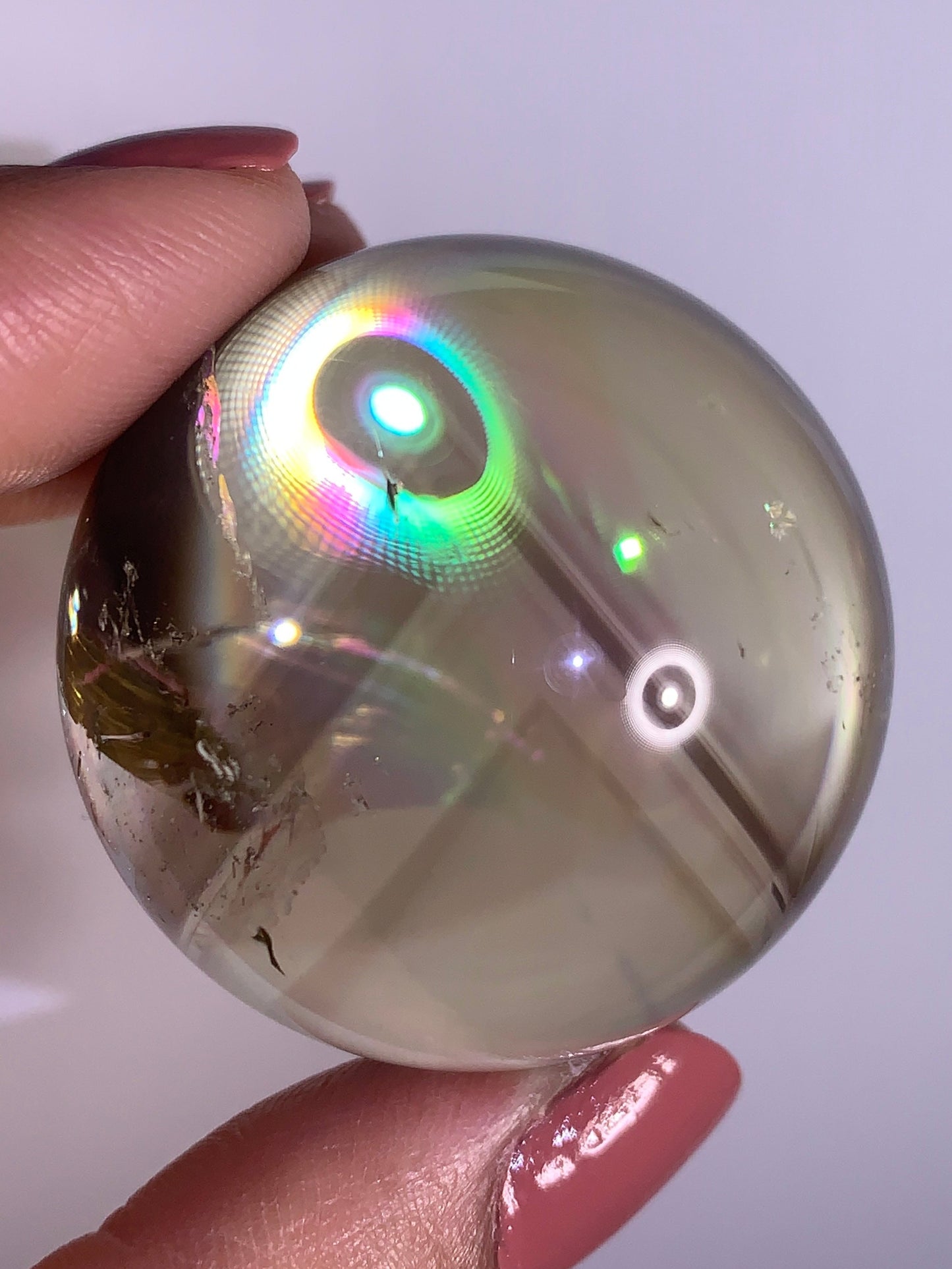 High-Quality Citrine with Phantom & Natural Rainbow Quartz Sphere from Madagascar