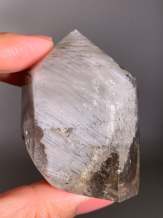 Rare White Layered Garden Quartz with Black Rutile