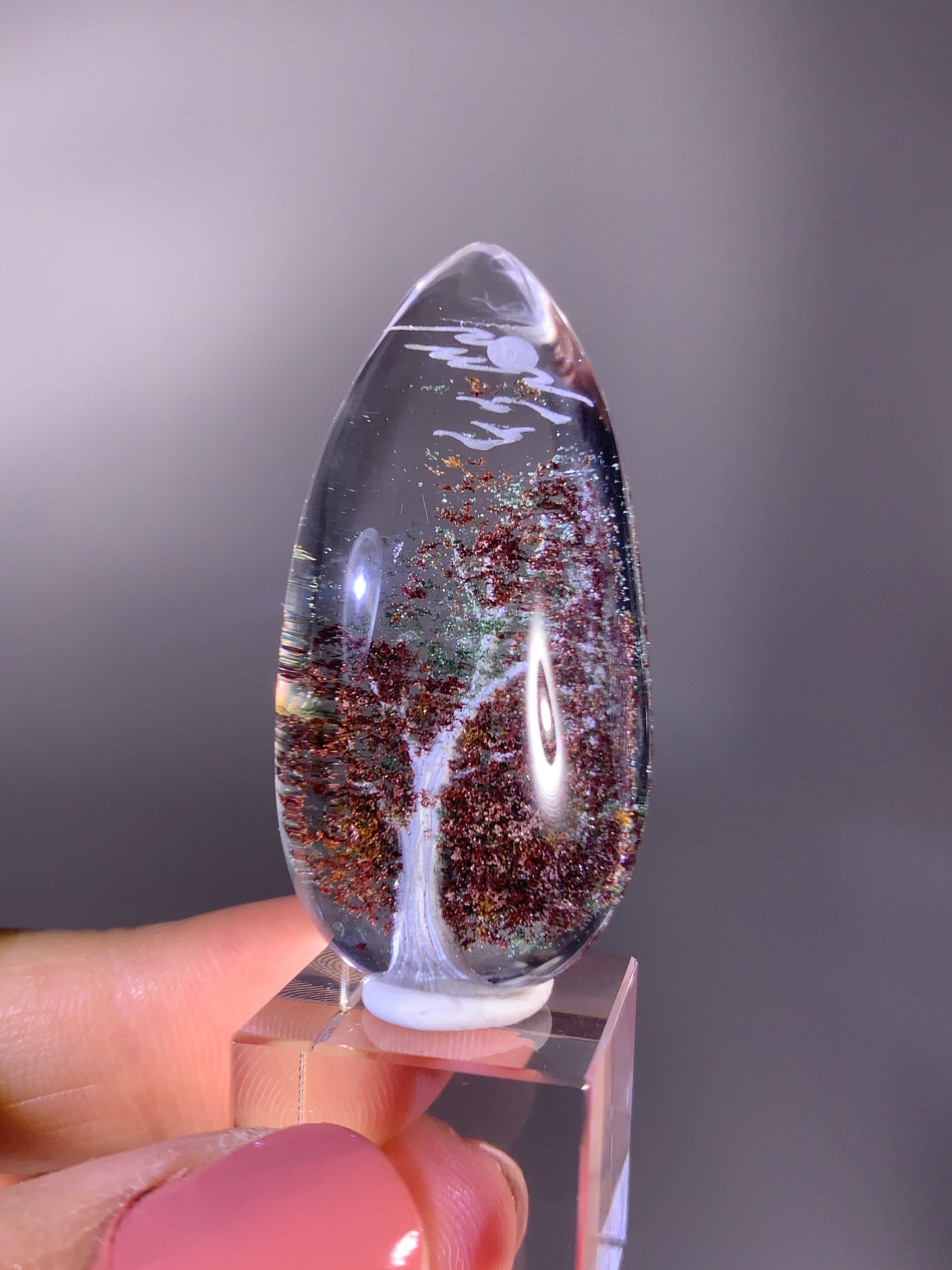 High-Quality Four Season Garden Quartz Carving Polished Teardrop from Brazil